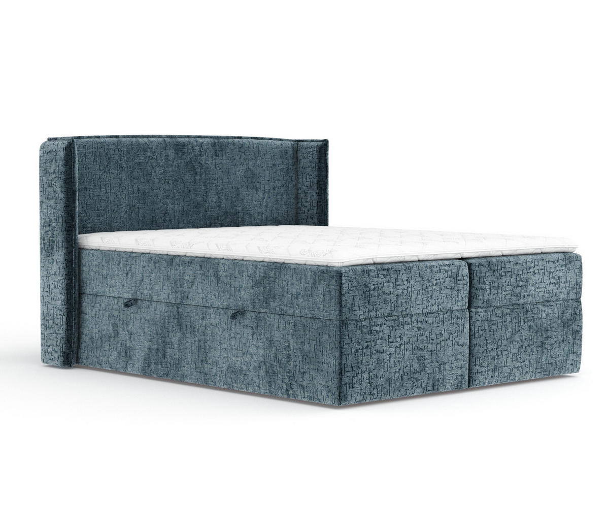 BOXBETT Skyline Blau Grau 200/200 cm mit Matratze und Topper - Blaugrau/Schwarz, Holz/Holzwerkstoff (200/200cm) - Maison de Reve