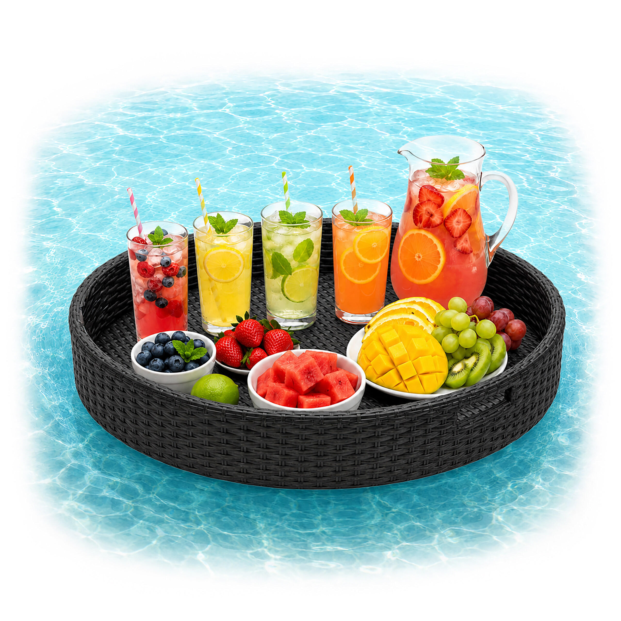 Relaxdays SERVÍROVACÍ TÁC černý plovoucí PE ratan 80 cm