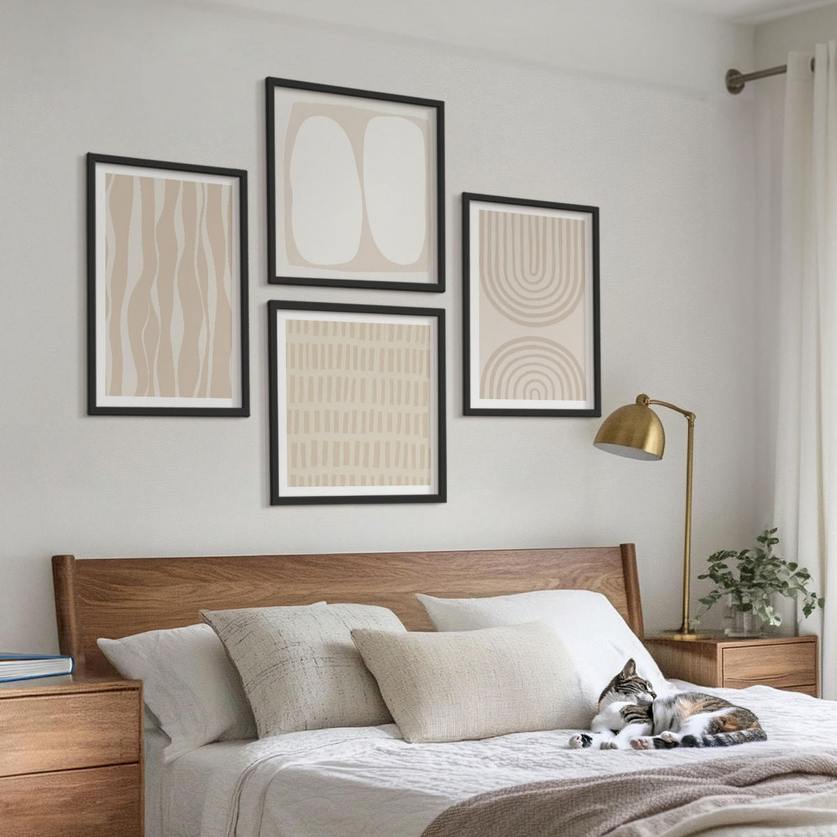 WANDBILDER 4er-Set - 50x50 cm & 40x60 cm Schwarzer Rahmen - Abstrakte Boho-Musterformen - Schwarz, Kunststoff (50/50cm) - ArtPrintCave