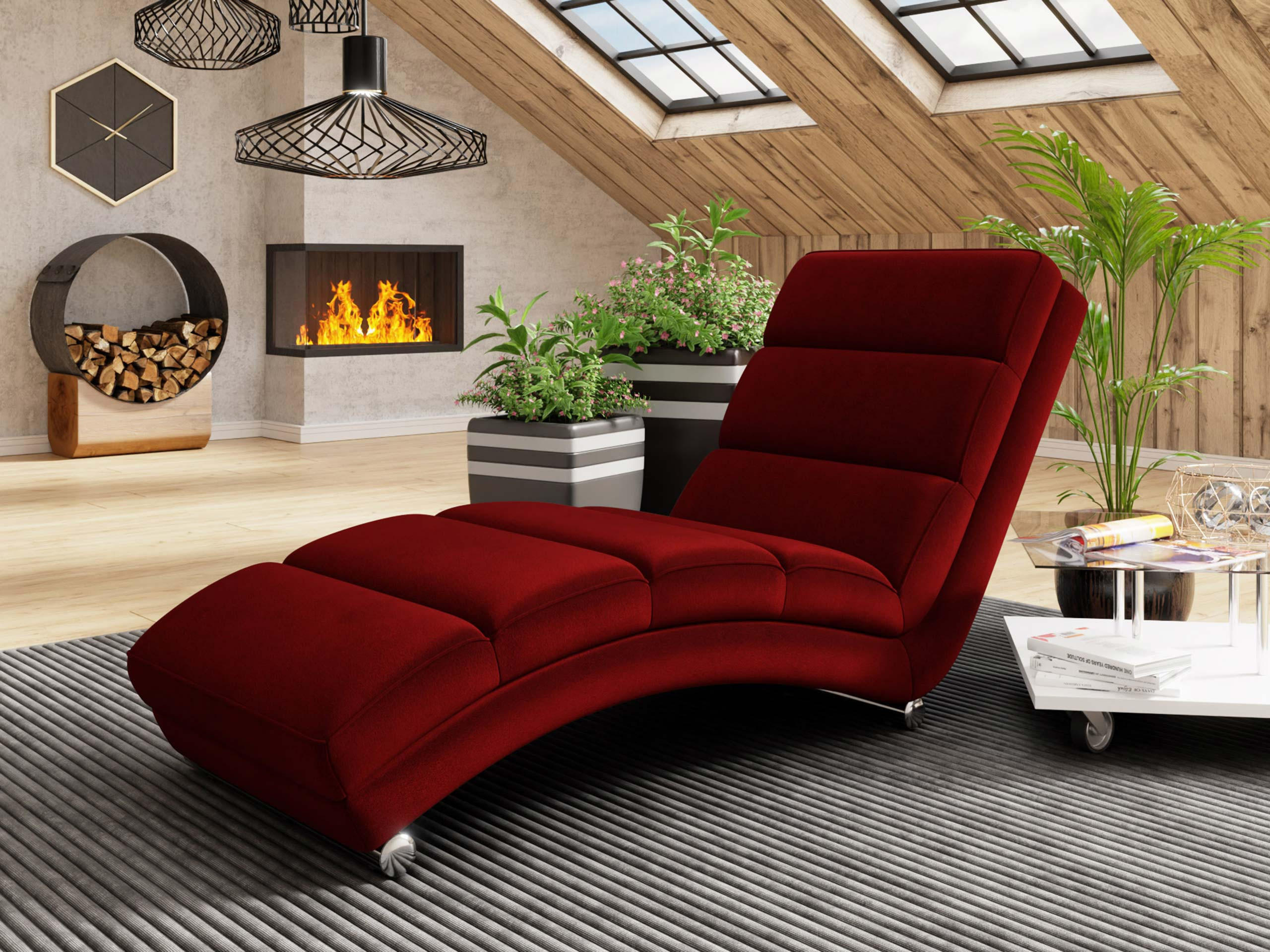 RELAXLIEGE Holiday Premium - Chromfarben/Rot, Holz/Textil (62/84/180cm) - MIRJAN24