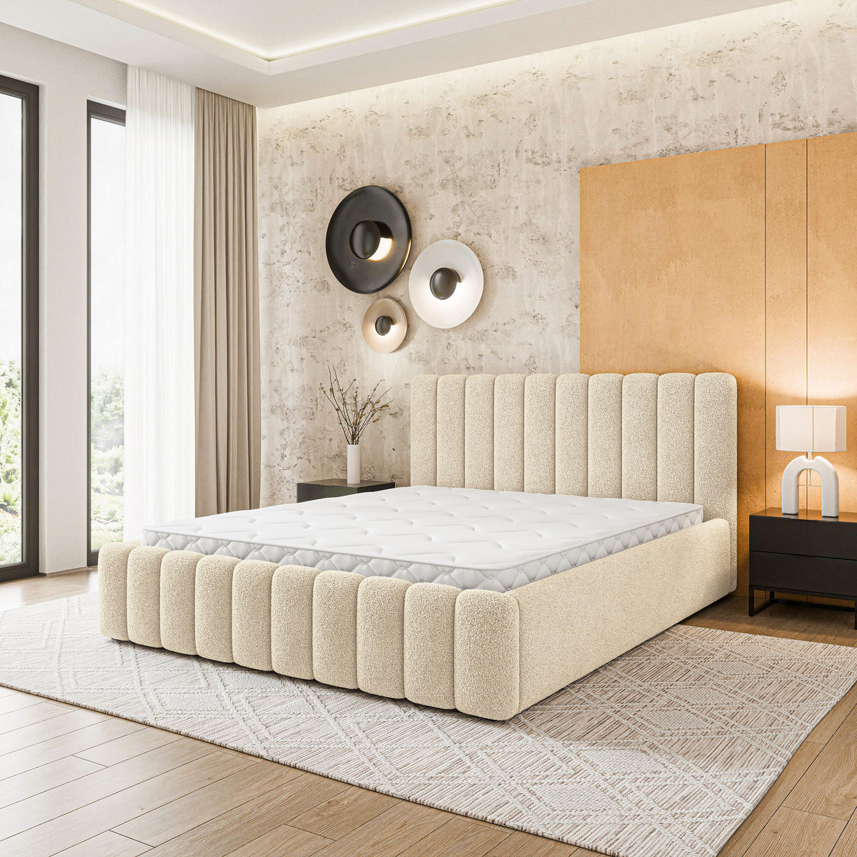 POLSTERBETT DINESE Q 120x200 cm mit Bettkästen - Creme - Creme, Holz (120/200cm) - MASSENO