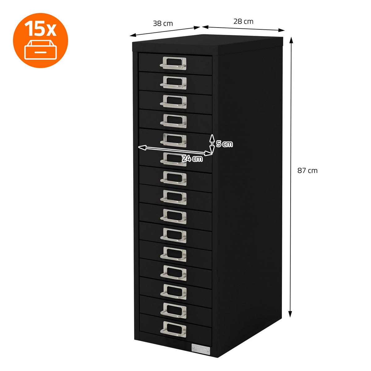 AKTENSCHRANK - Schwarz, Metall (28/87/38cm) - ML-DESIGN