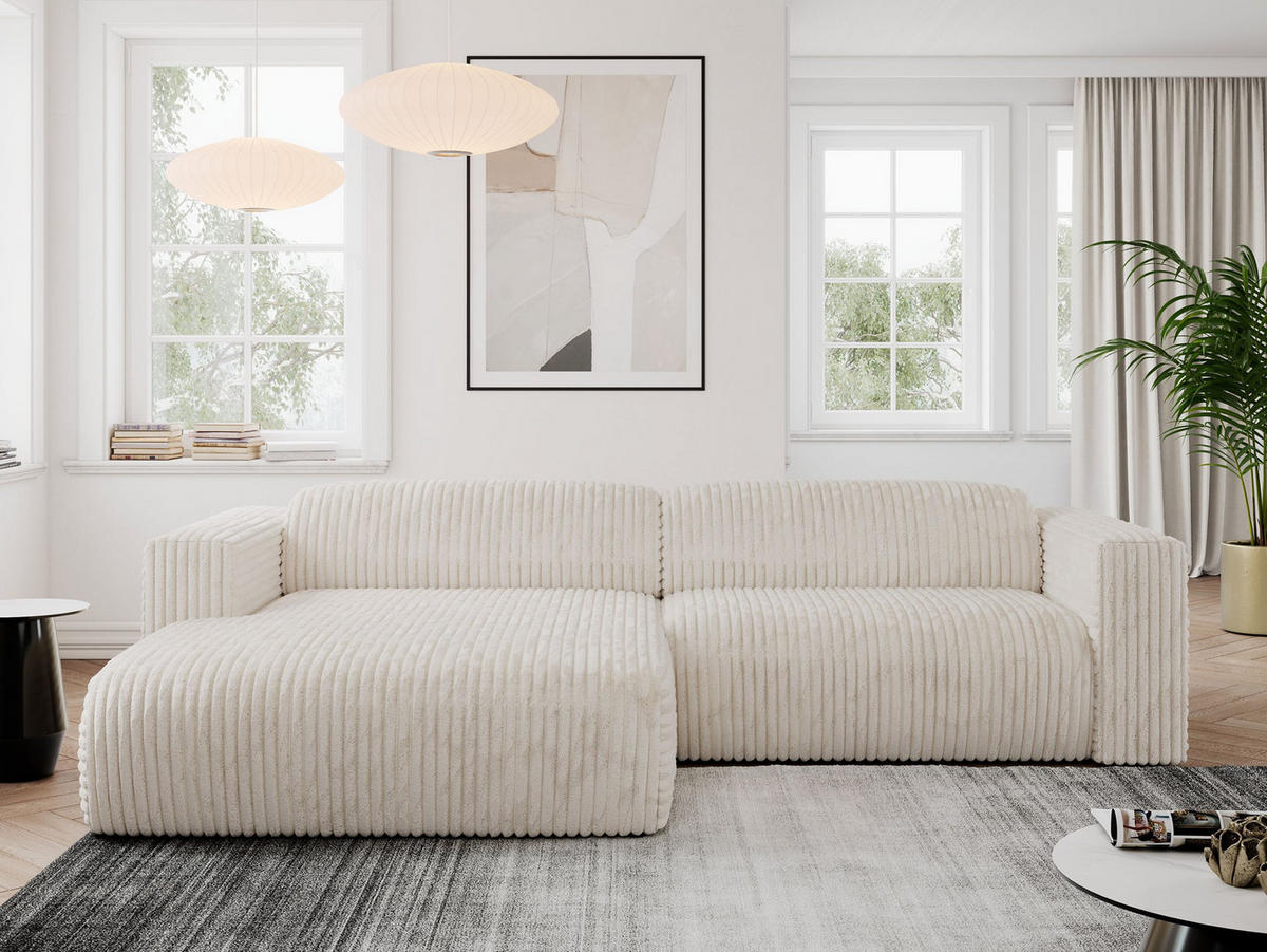 ECKSOFA PASADENA Beige Cord - Links Seite - Beige/Schwarz, Kunststoff/Textil (288/180cm) - MKS