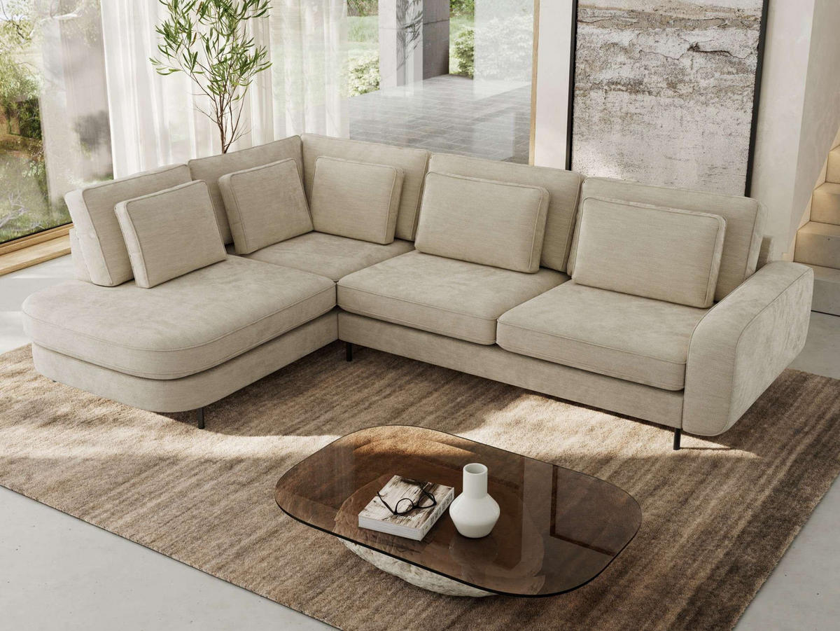 ROHOVÁ SEDAČKA CALENO L - Béžová Hrubě tkaná žinylka - Pravá Strana - černá/béžová, kov/textil (317/225cm) - MKS