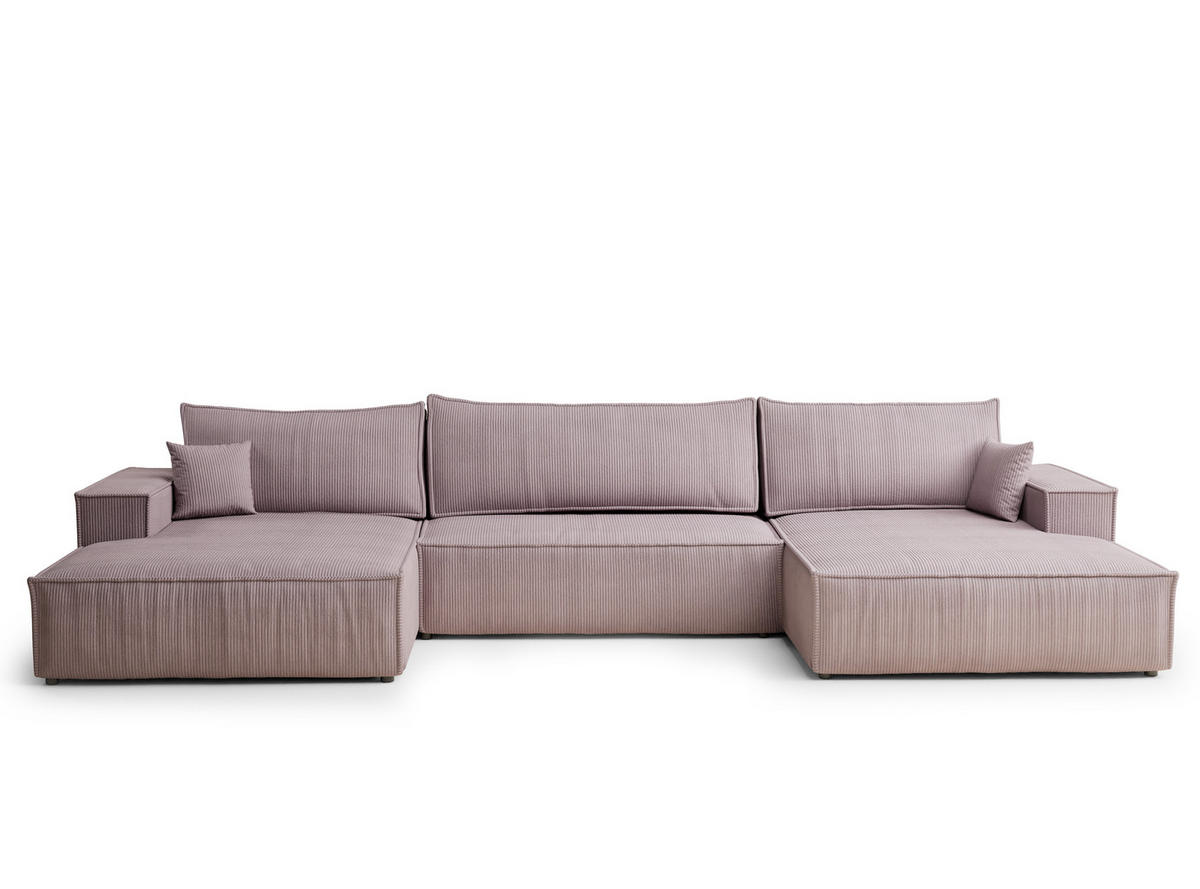 WOHNLANDSCHAFT Kyoto Lila Samtstoff - Flieder/Schwarz, Holz/Holzwerkstoff (398/70/148cm) - Maison de Reve