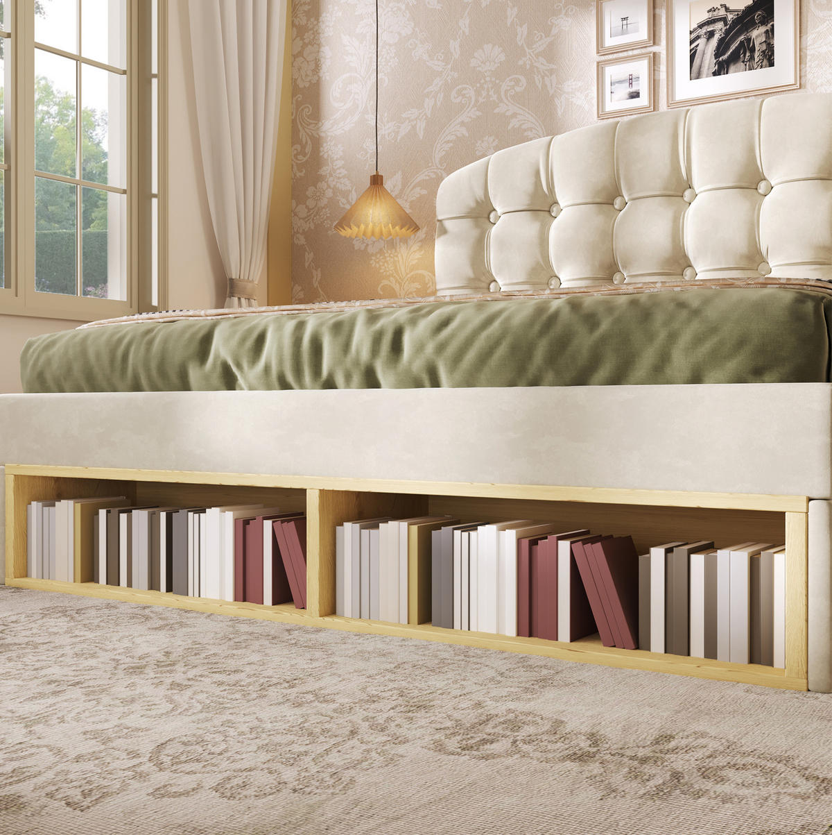 POLSTERBETT 140/190 cm Beige aus Samt mit Schubladen - Beige, Textil (140/190cm) - OKMYHOME