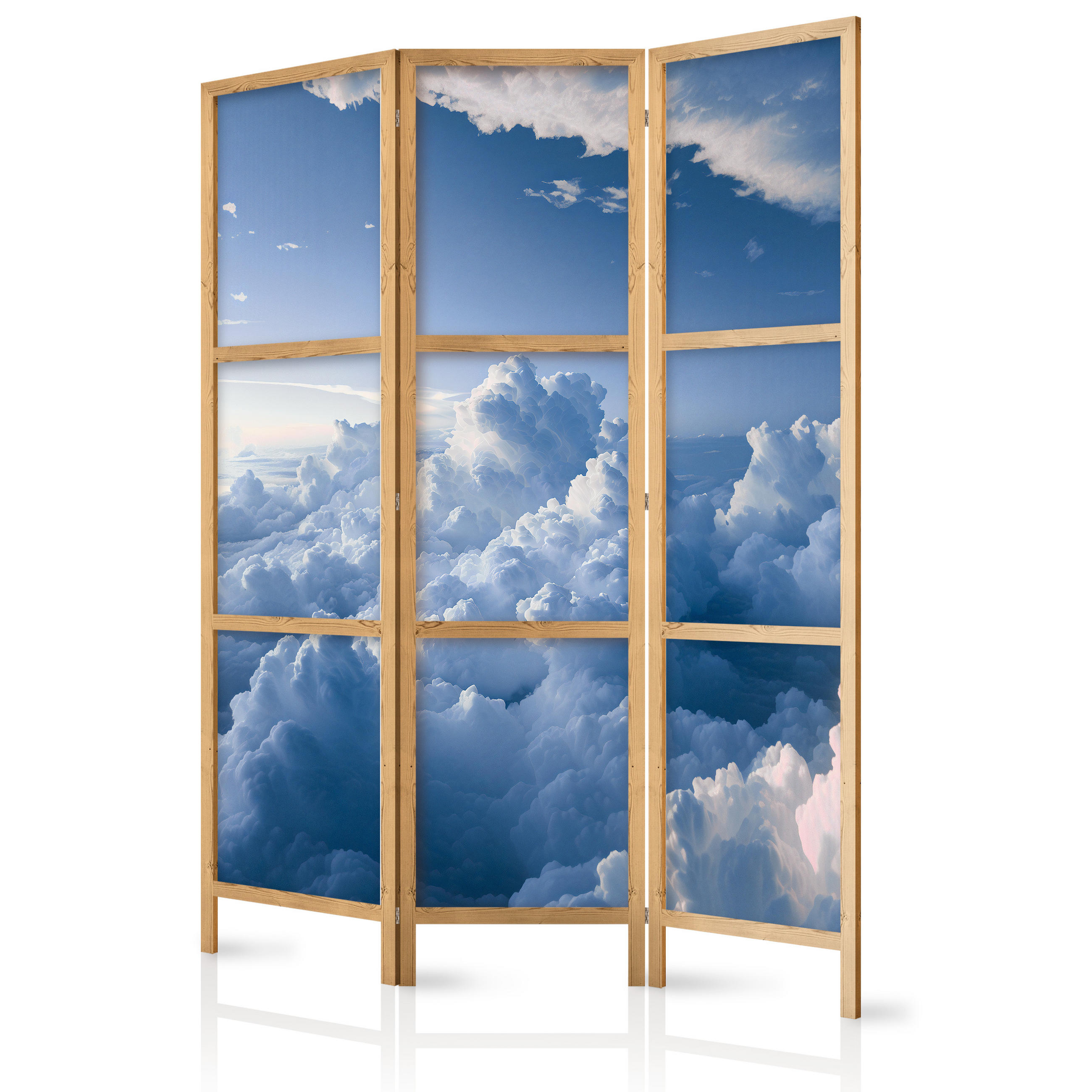 PARAVENT Japanischer 3-tlg 135x172 cm Wolken 3D - Blau, Holz/Textil (135/172/3cm) - Muralo