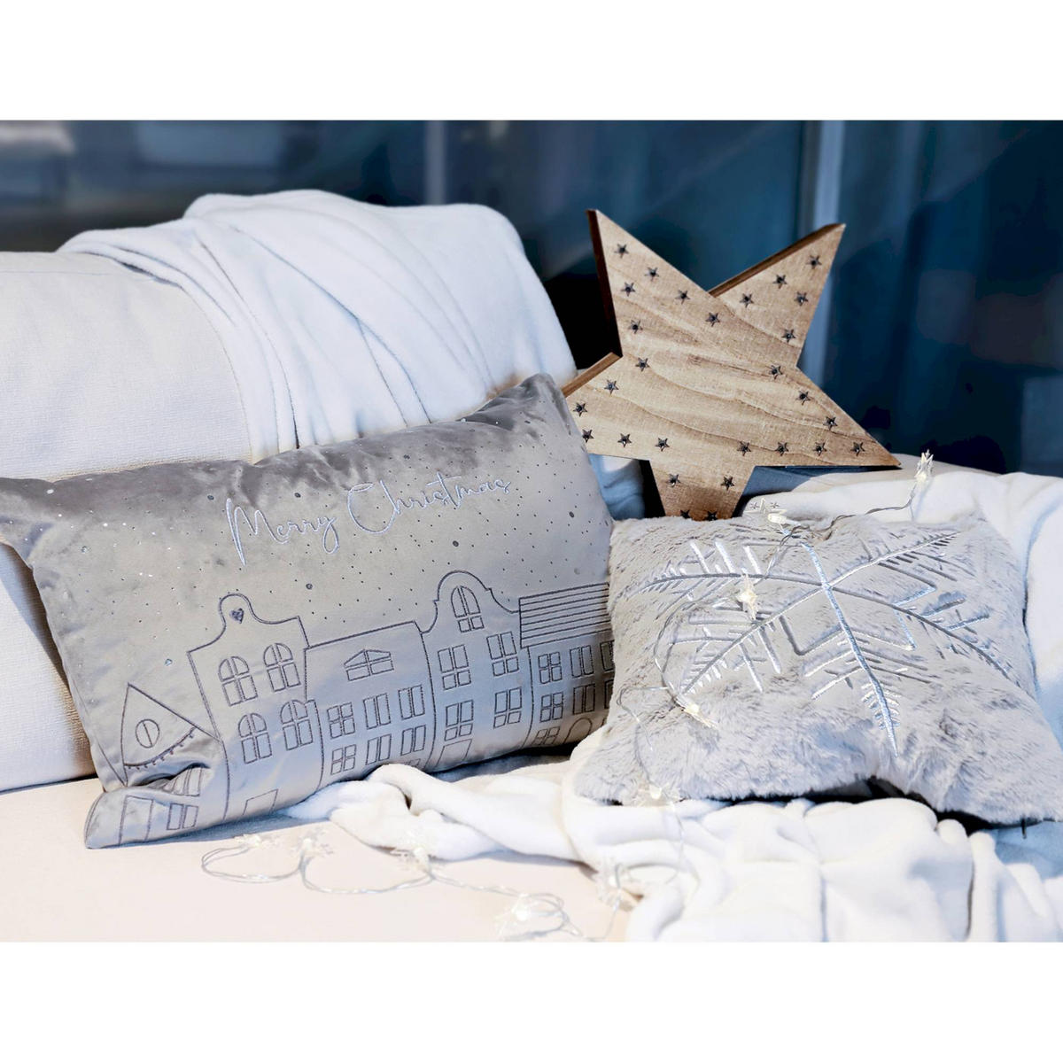 ZIERKISSENHÜLLE WEIHNACHTEN TOWN - Grau, Textil (60/40cm) - Esprit