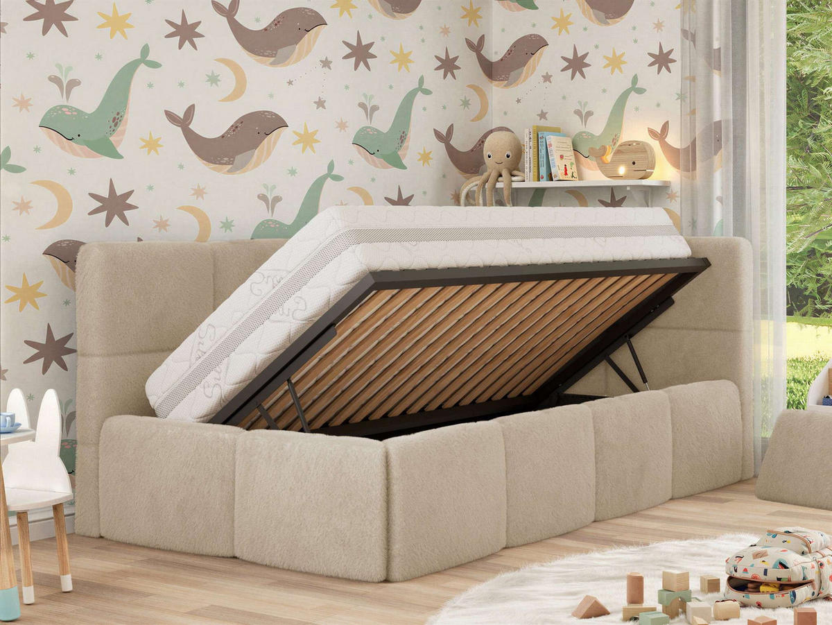 DĚTSKÁ POSTEL ARVO ALTA 90/200 - Krémový Plyš - Pravá - béžová, textil (90/200cm) - MKS