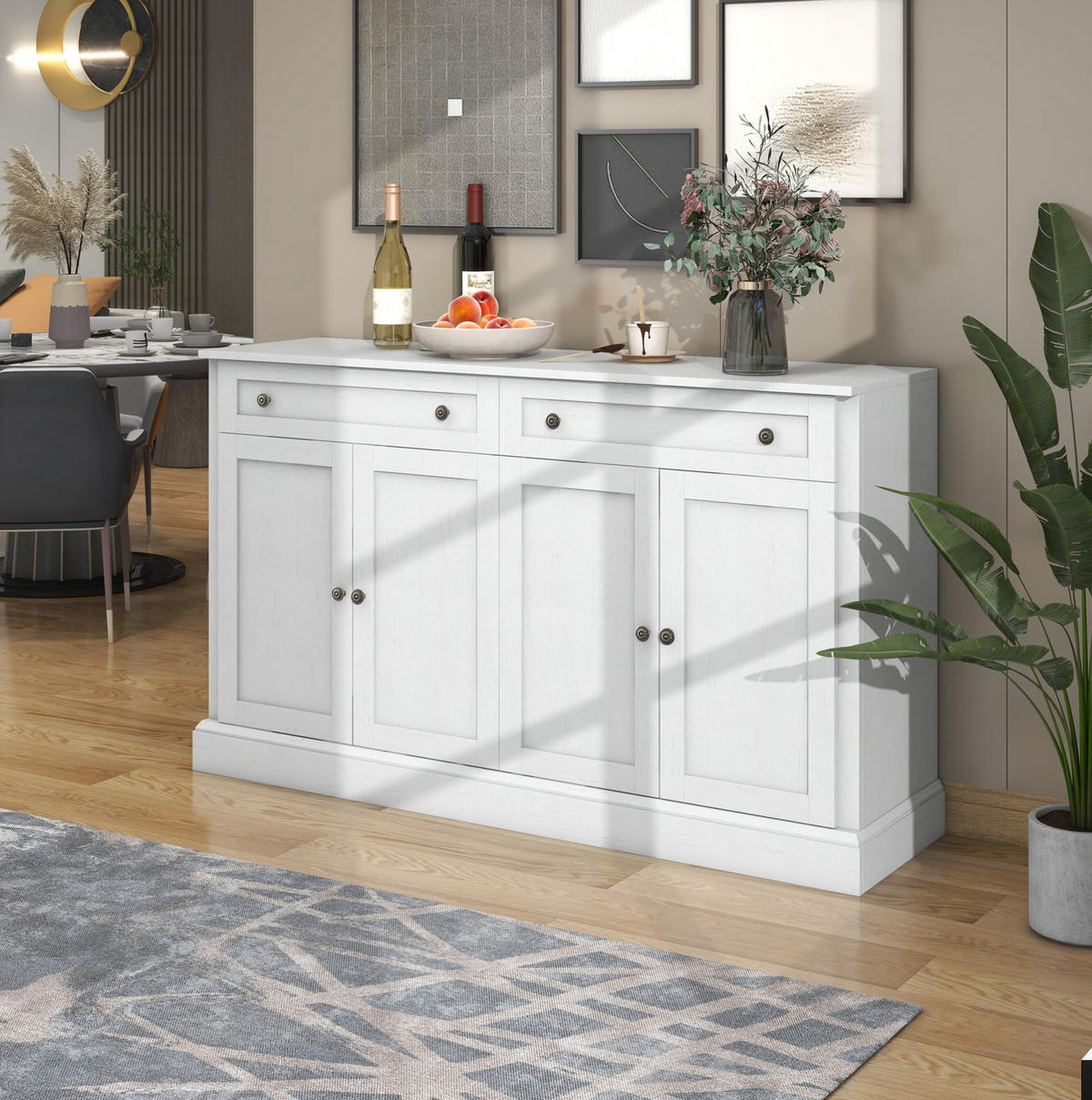 SIDEBOARD 150/40/86 cm antikweiß aus Holzwerkstoff mit 4 Türen - Weiß, Holzwerkstoff (150/86/40cm) - OKWISH