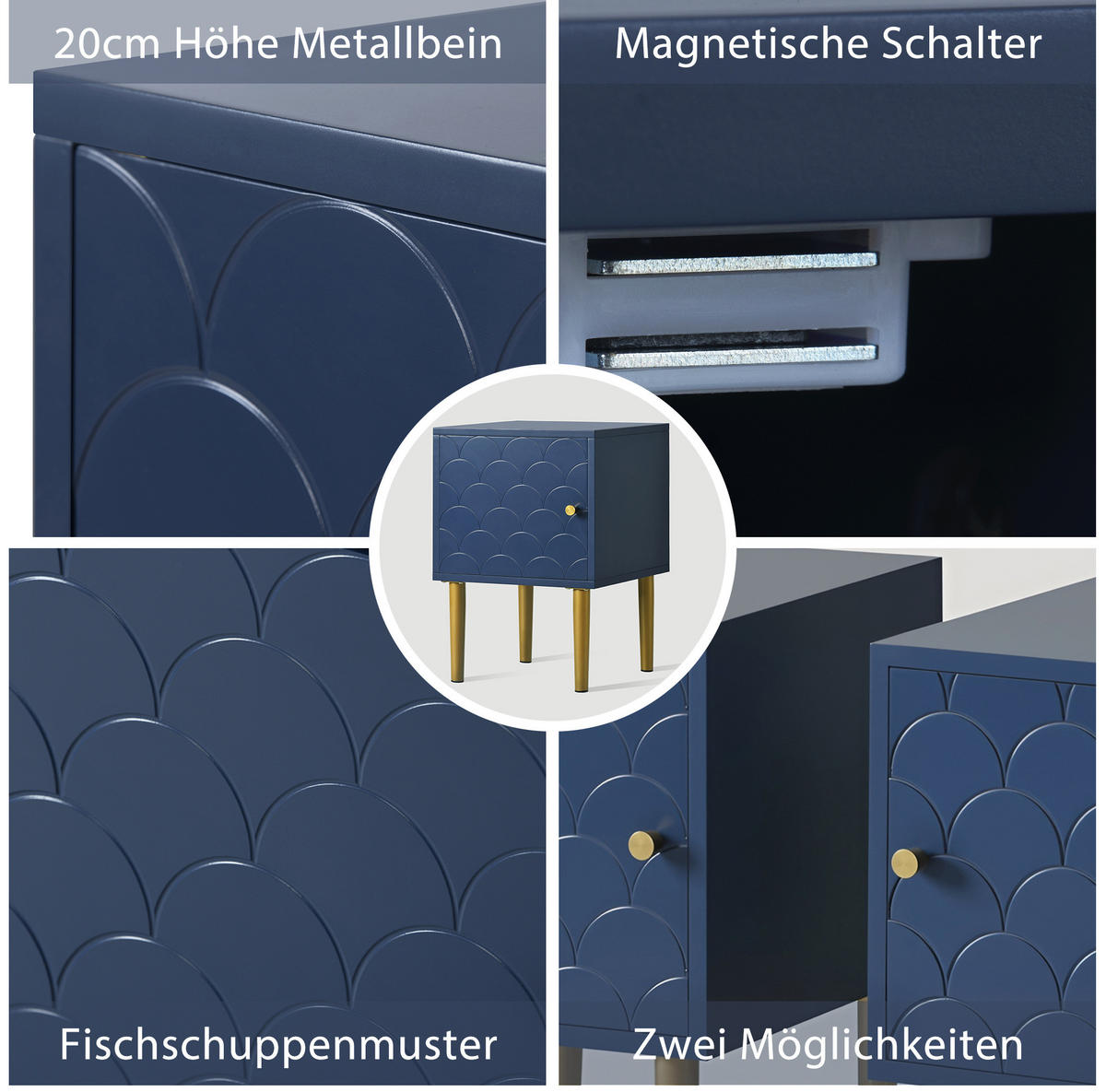 NACHTTISCH 35/51/35 cm Marineblau aus Holz 2er Set - Dunkelblau, Holz (35/51/35cm) - OKMYHOME