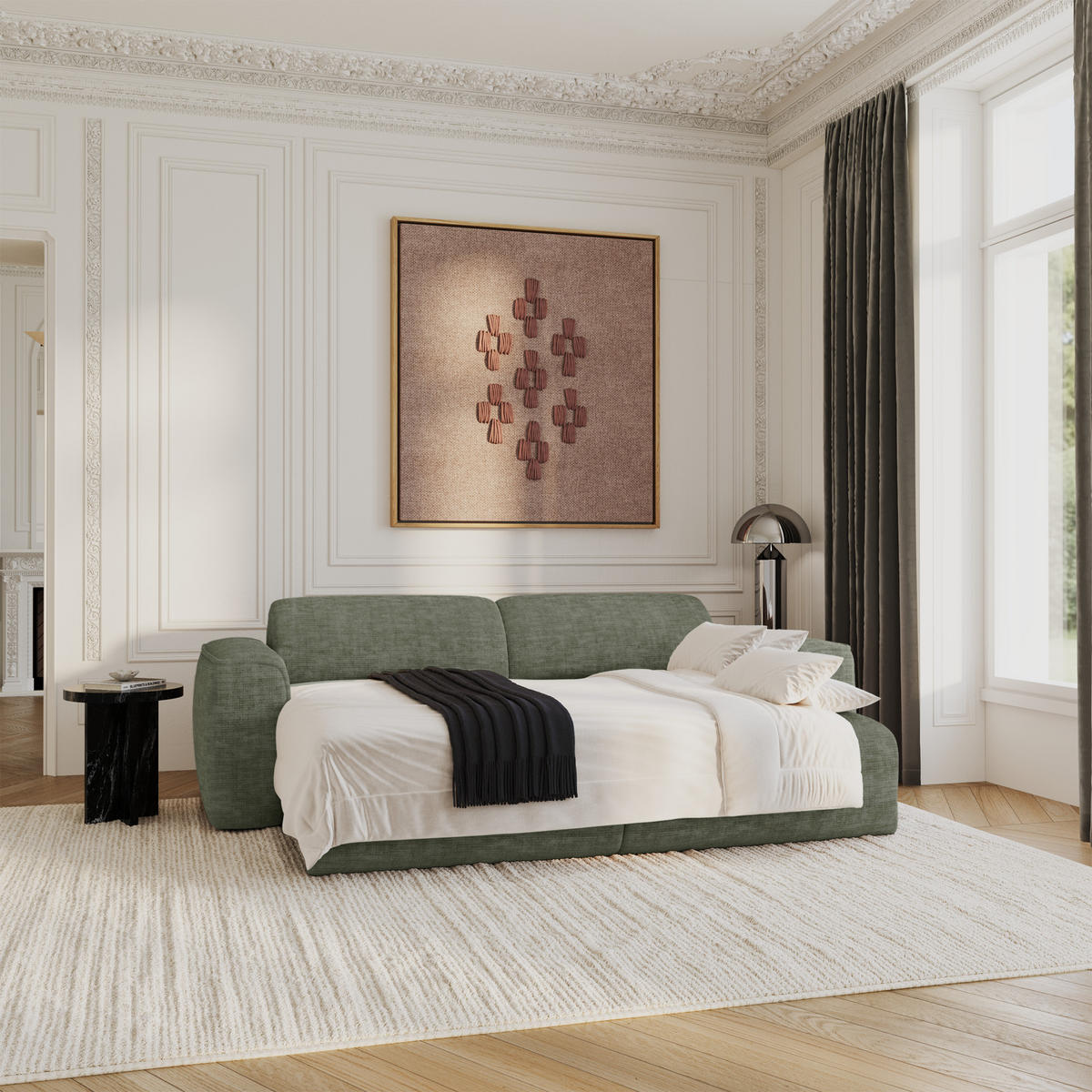 SCHLAFSOFA GERADE Texturierter Samt Salbeigrün 240cm - Grün, Textil (240/73/97cm) - Sia Home