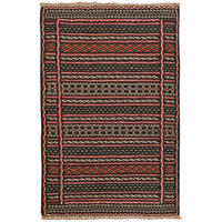HANDWEBTEPPICH Kelim Kordi Schwarz 93/61 cm Schurwolle - Schwarz, Textil (61/93cm) - Looma