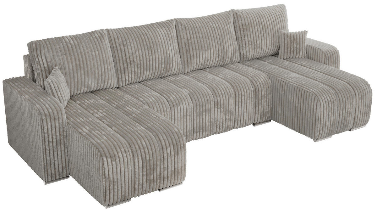 WOHNLANDSCHAFT KIRASSO U Hellgrau Cord - Hellgrau/Grau, Textil/Metall (320/86/147cm) - MKS