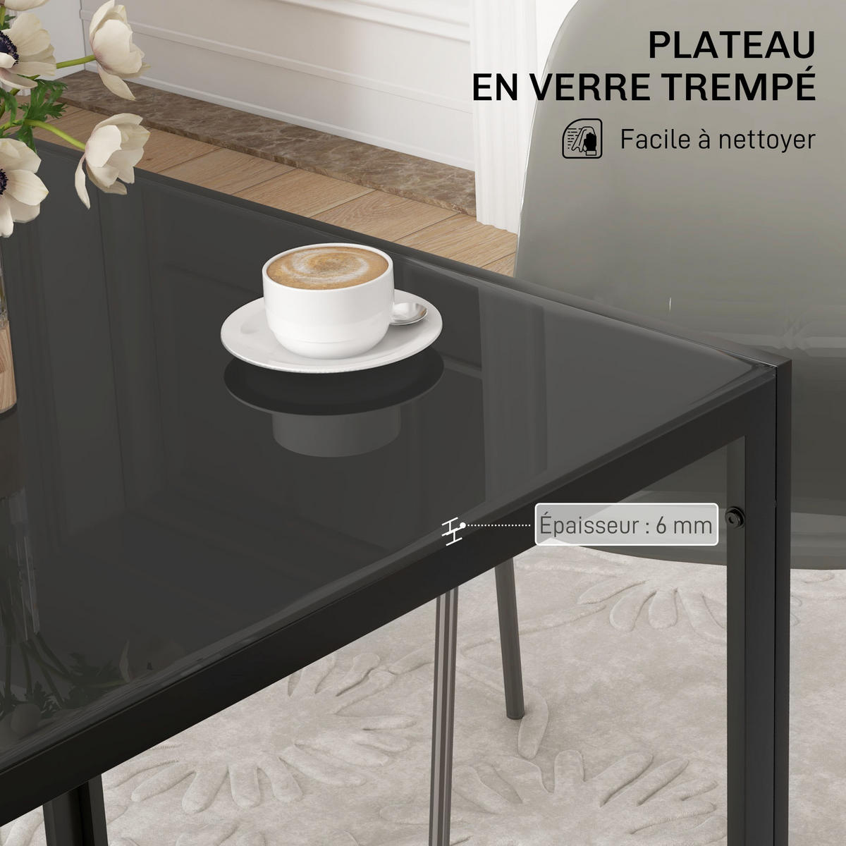 ESSTISCH DE-16520 4 Personen, gehärtete Glasplatte Schwarz - Schwarz, Glas (75/75/75cm) - ComfortXL