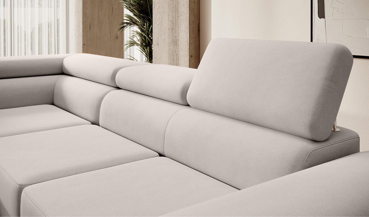ECKSOFA Stevil Cremeweiß Velours - Silberfarben/Creme, Textil/Metall (275/203cm) - Selsey
