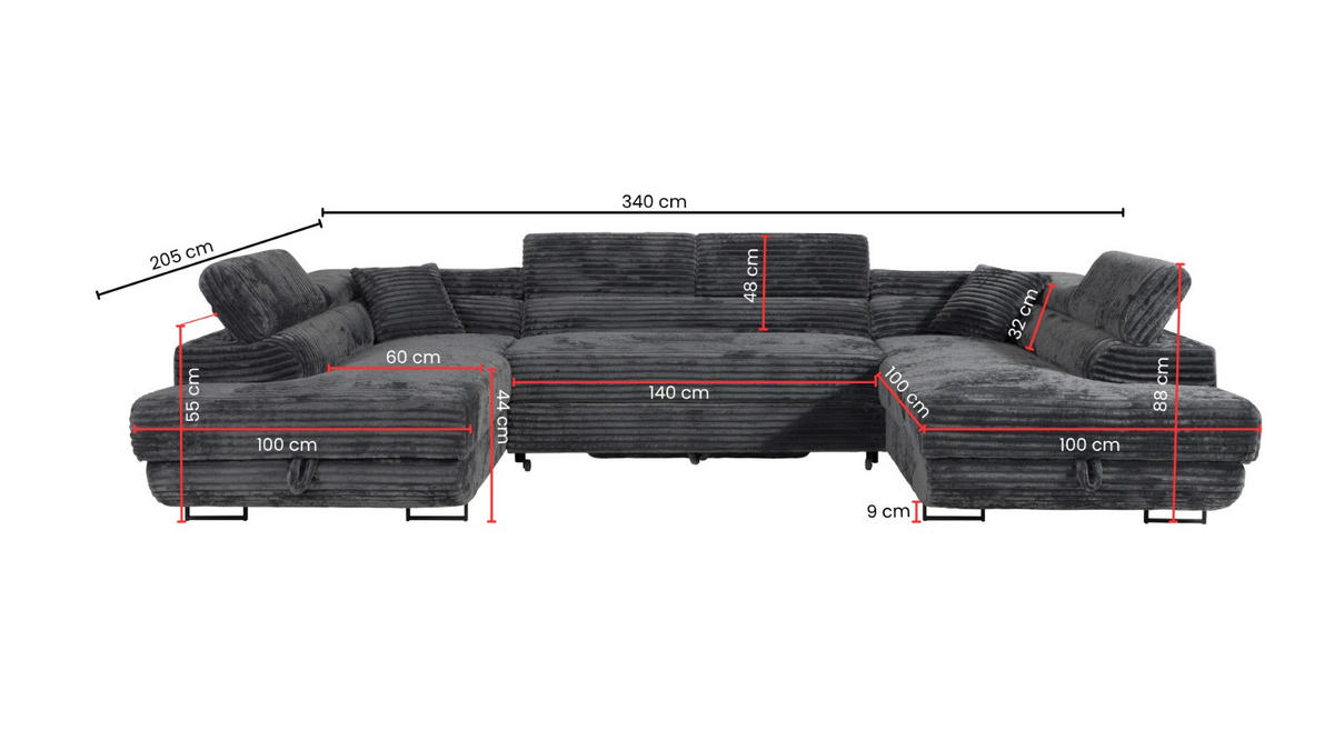 WOHNLANDSCHAFT SERENA U mit Stauraum, Beige - Beige, Textil (340/90/205cm) - KS Home Concept