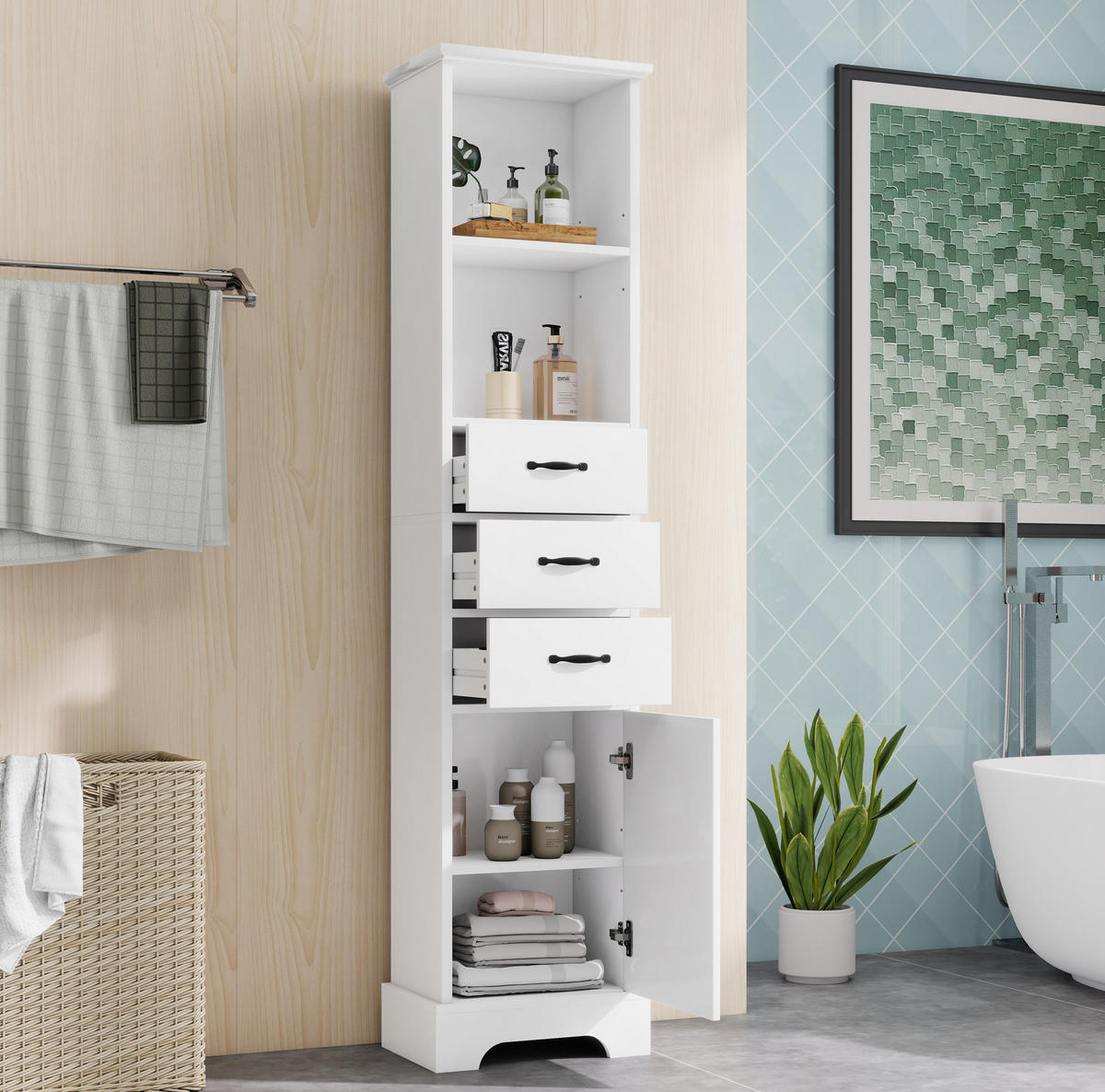 BADEZIMMERSCHRANK mit 3 Schubladen 38 x 26 x 172,5 cm Weiß - Weiß, Holzwerkstoff (26/172.5/38cm) - Beauniv