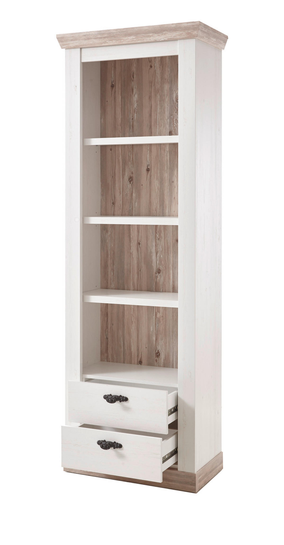 REGALSCHRANK Pinie weiß, Oslo Pinie Landhaus, Vitrine, 71 x 201 cm - Weiß/Pinienfarben, Holzwerkstoff/Metall (71/201/37cm) - Furn.Design