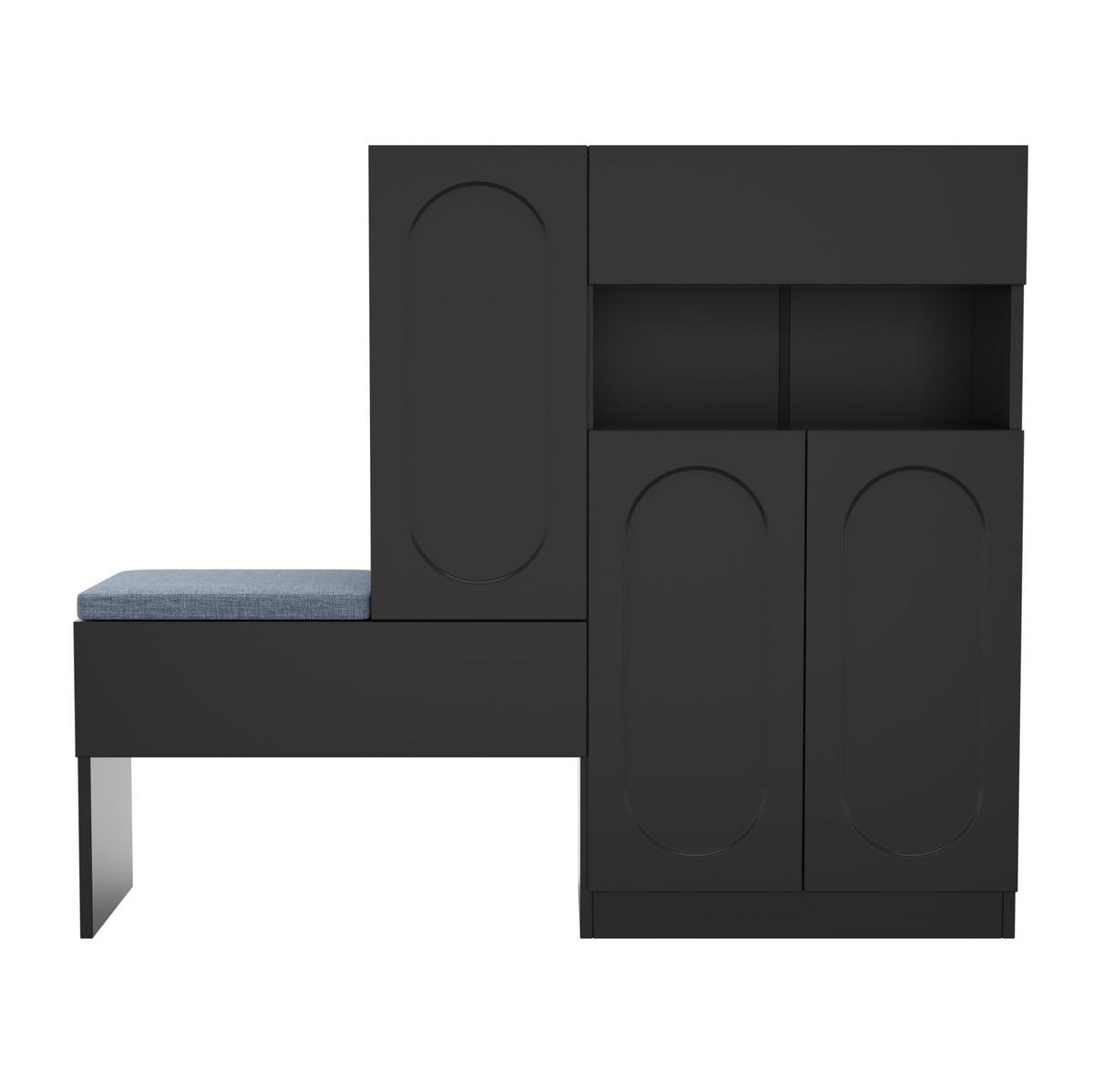 SCHUHBANK mit Sitzfläche 130/35/110 cm in Schwarz, grifflos mit 2 Türen - Schwarz, Holzwerkstoff (130/110/35cm) - BEAOK