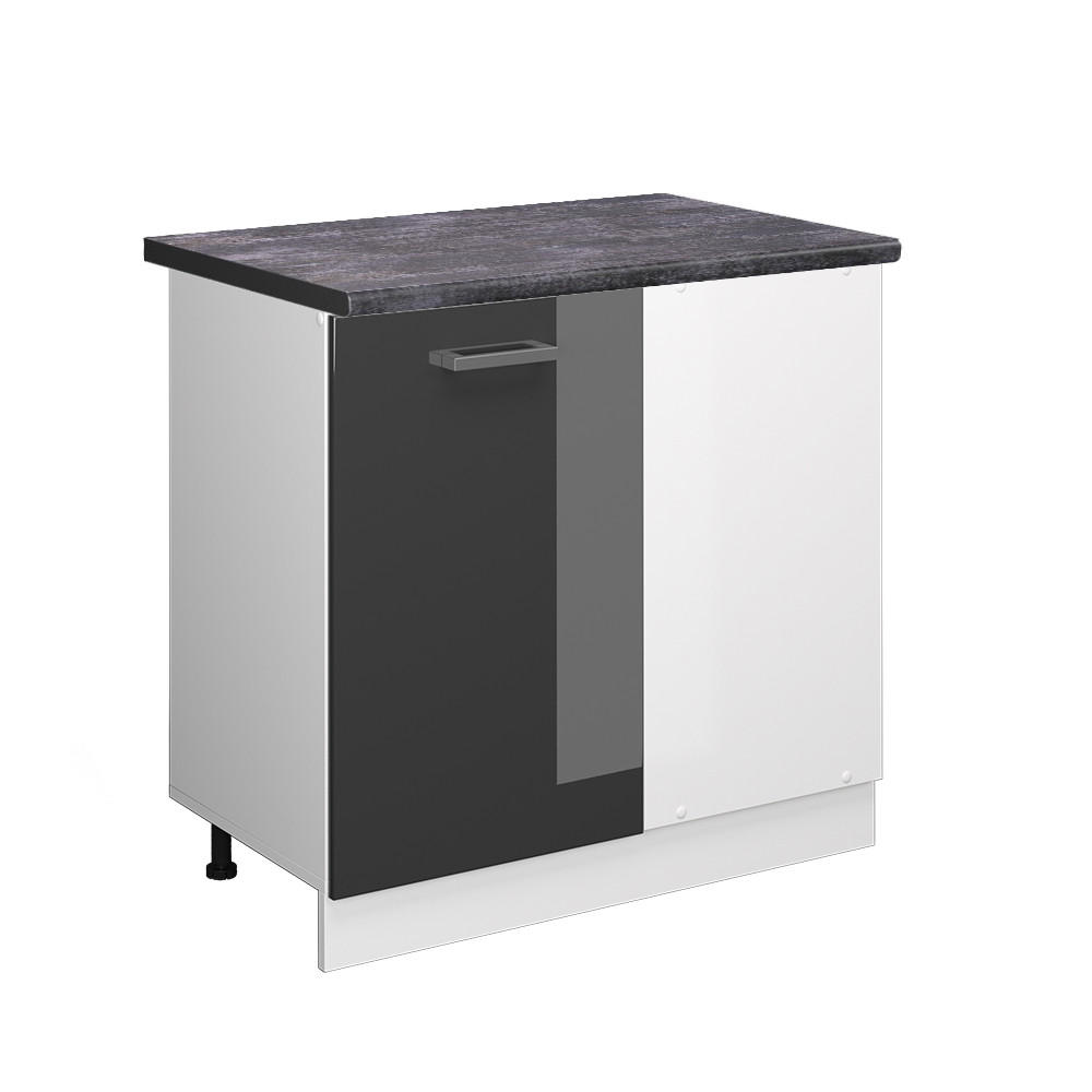 ECKUNTERSCHRANK R-Line Anthrazit Hochglanz 86 cm, AP Anthrazit - Anthrazit/Weiß, Holzwerkstoff (86/81.6/60cm) - Vicco