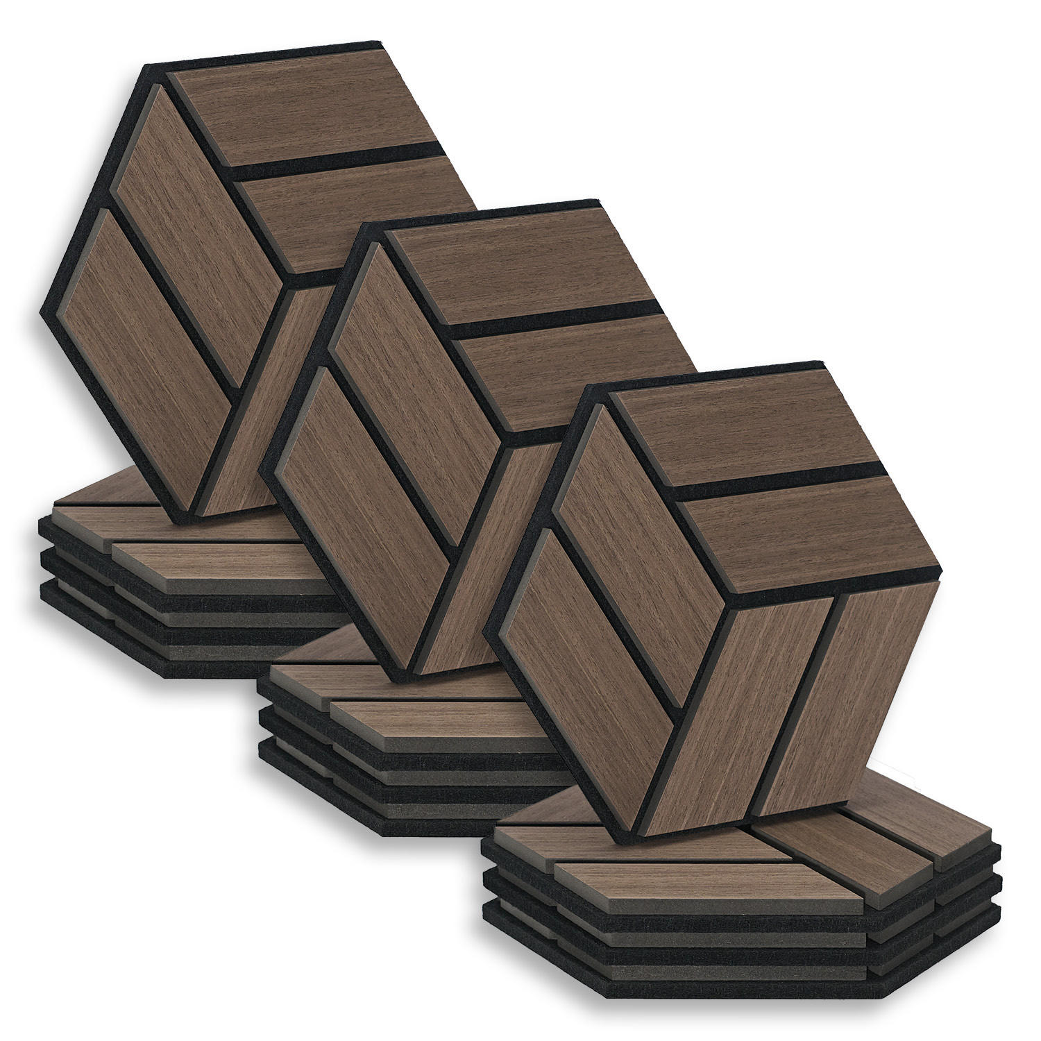 AKUSTIKPANEEL Hexagon Braun 12 Stück - Braun, Holz (30/26/2cm) - Homestyle4u