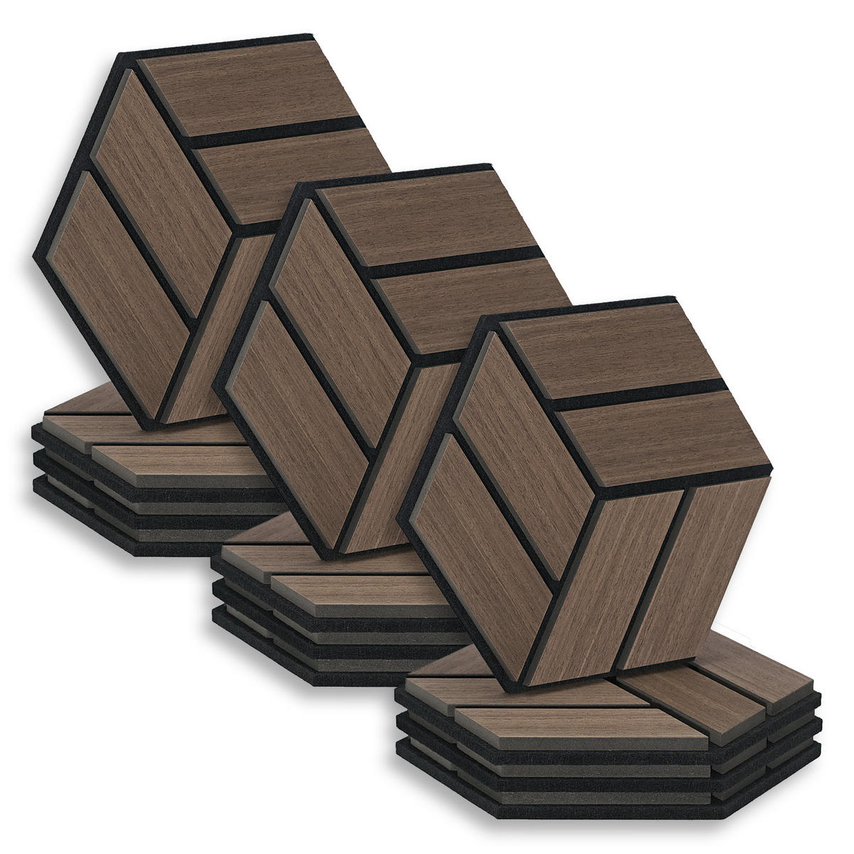 AKUSTIKPANEEL Hexagon Braun 12 Stück - Braun, Holz (30/26/2cm) - Homestyle4u