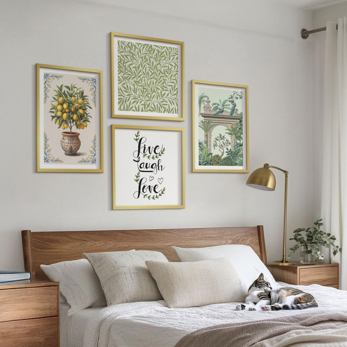 WANDBILDER 4er Set - 50x50 cm & 40x60 cm Goldrahmen - Grüne Blätter exotischer Pflanzen - Goldfarben, Kunststoff (50/50cm) - ArtPrintCave