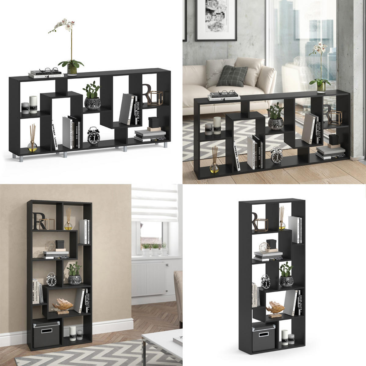 RAUMTEILER Noa Schwarz 160.6 x 67.2 cm - Schwarz, Holzwerkstoff (160.6/67.2/25cm) - Vicco