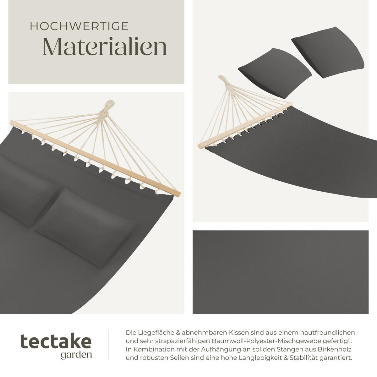 HÄNGEMATTE Eden,230 x 145 cm,dunkelgrau - Dunkelgrau, Kunststoff (150/2.5/325cm) - tectake