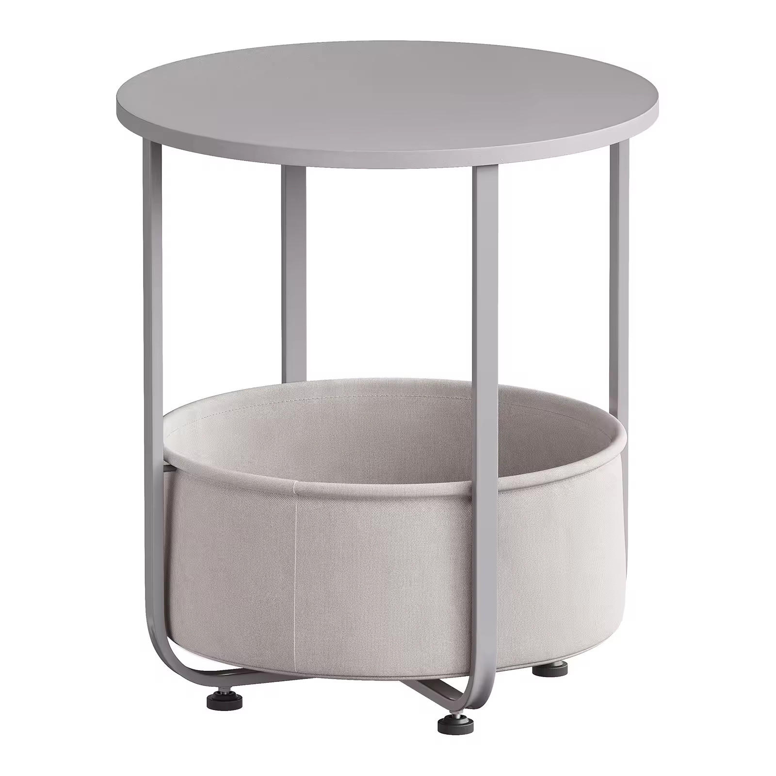 BEISTELLTISCH DE-37220 rund mit Stoffkorb Grau - Grau, Metall (45/45/50cm) - ComfortXL