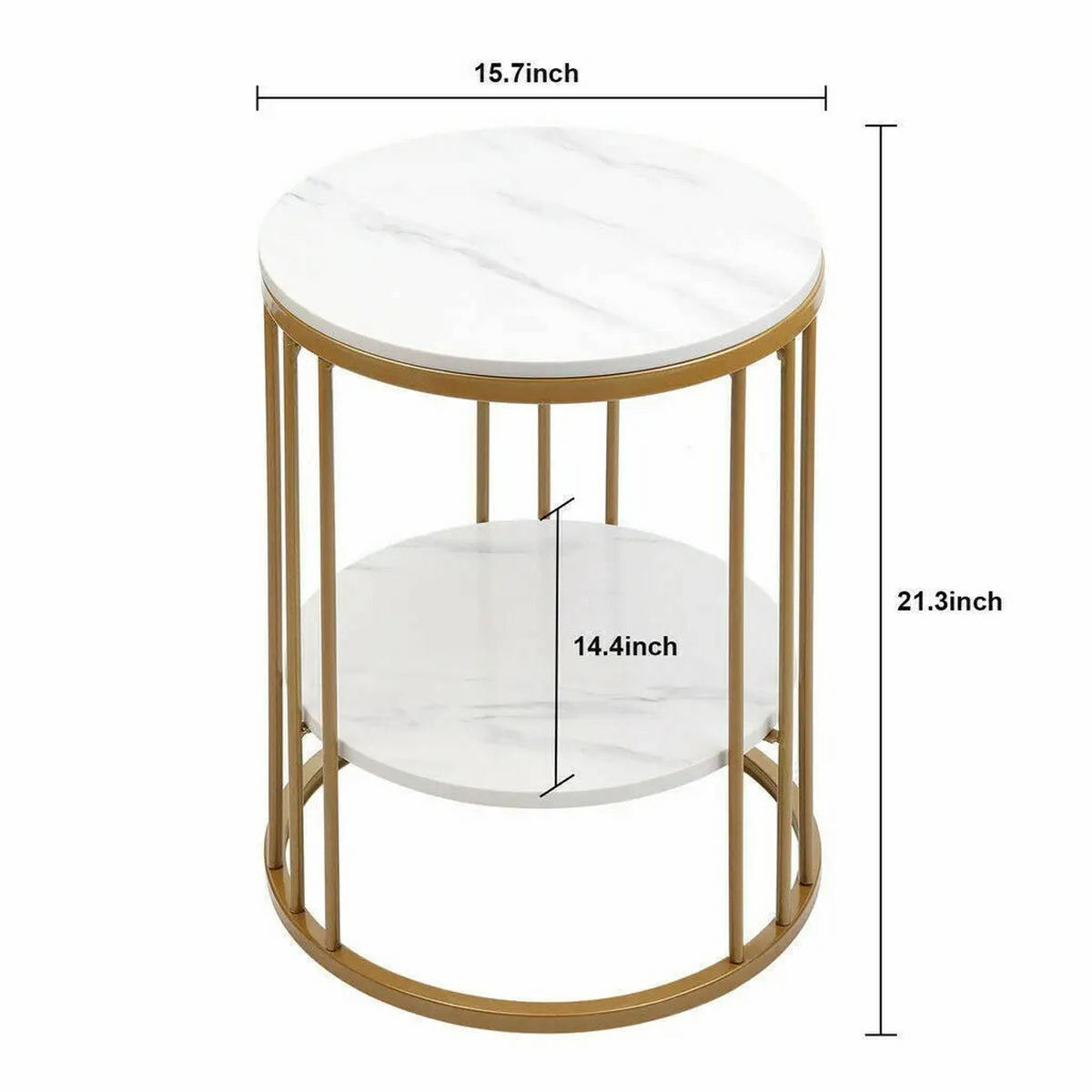 BEISTELLTISCH, 2-stöckig, weiß, Marmor, rund - Goldfarben, Holzwerkstoff (40/40/54cm) - Kaket