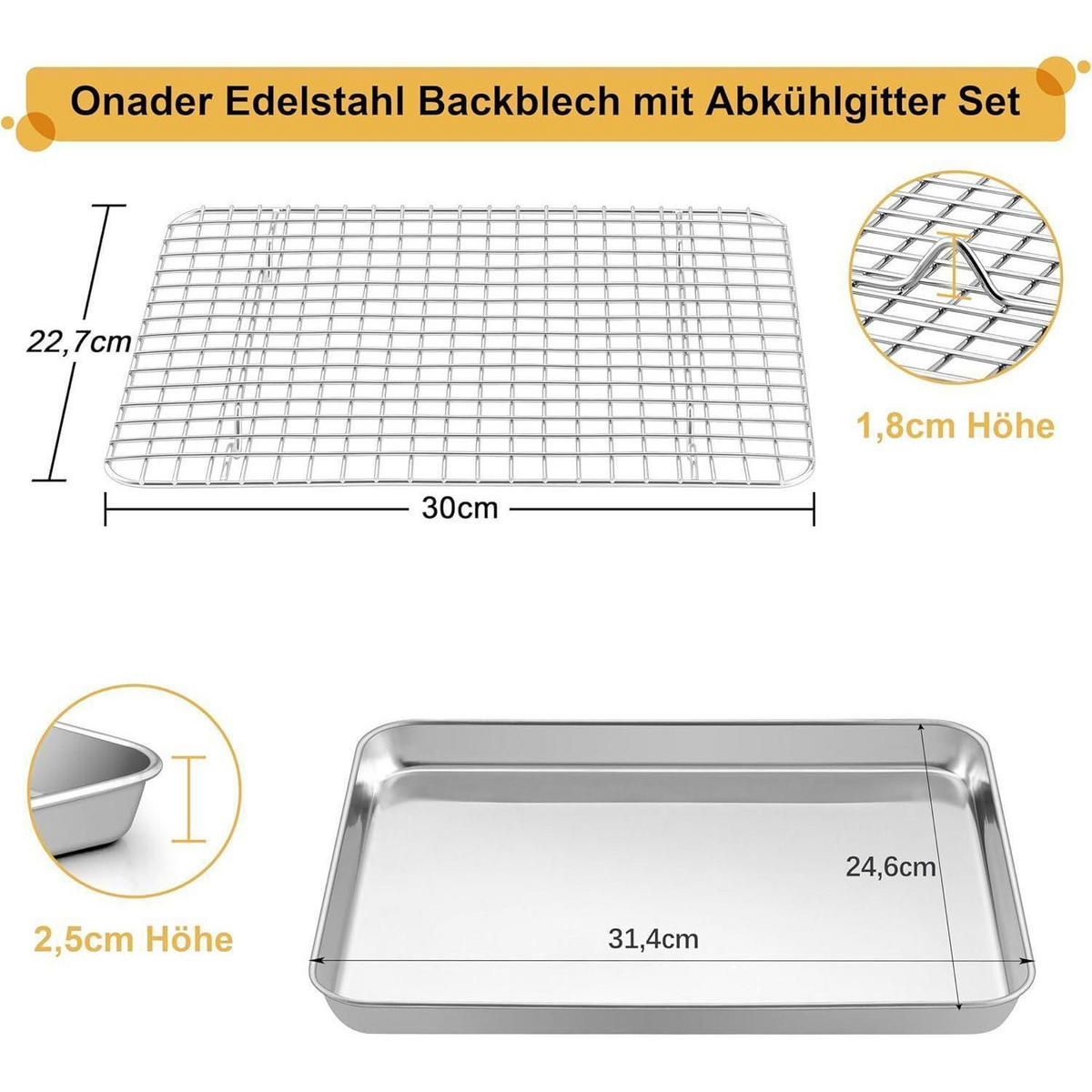 BACKBLECH mit Abkühlgitter 2-teiliges Set 31,4 x 24,6 cm - Silberfarben, Metall (24.6/2.5/31.4cm)