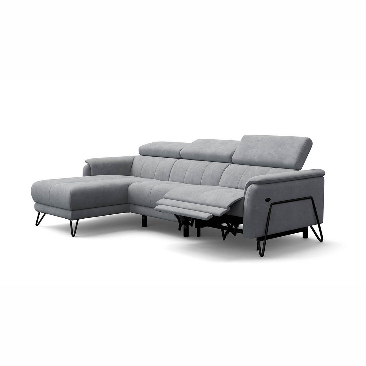 ECKSOFA RODEN 4-Sitzer mit Relax, hellgrau, Veloursstoff - Hellgrau, Holz/Textil (268/92cm) - Wozimo