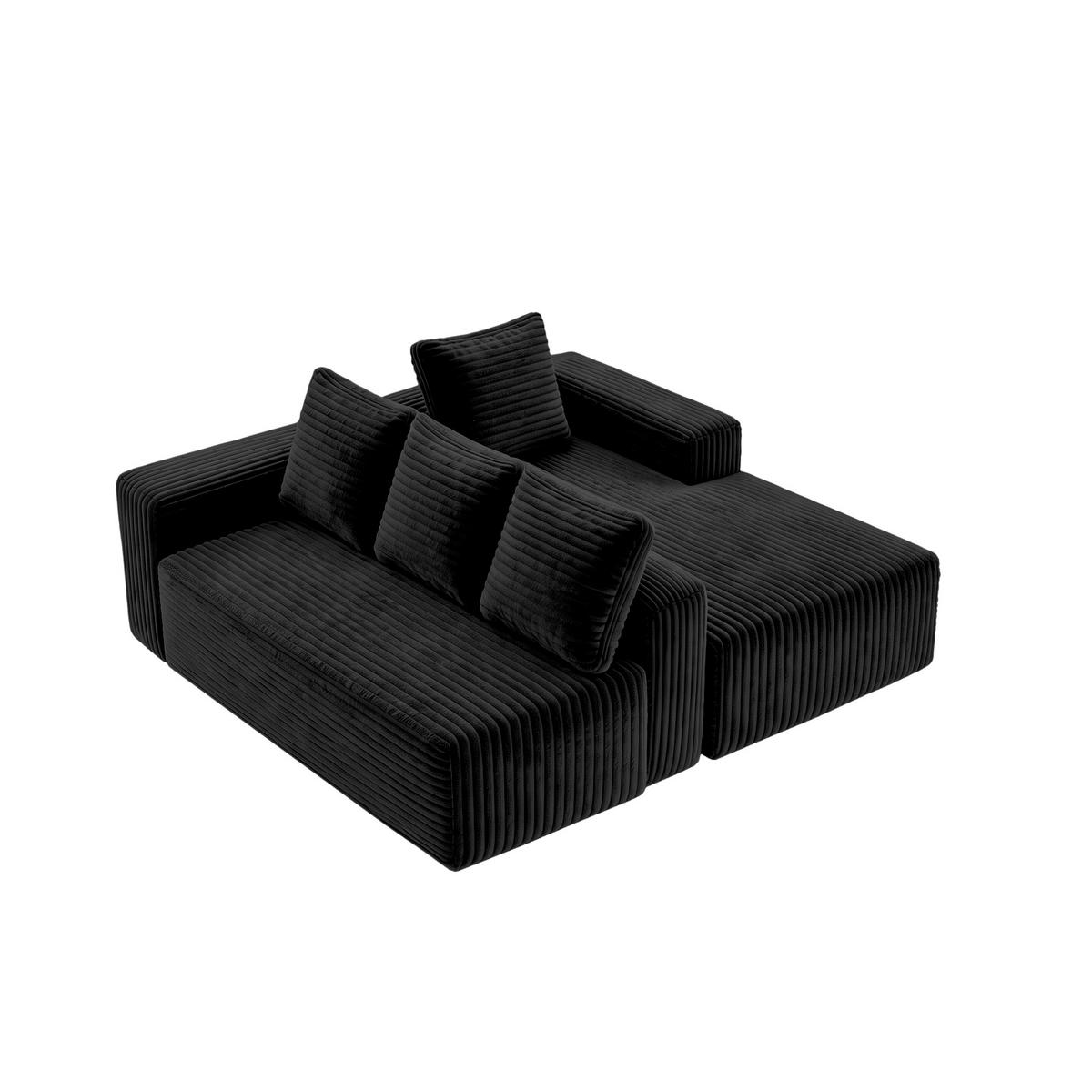 ECKSOFA Cloud L-Form mit linker Chaise, DE-42592, Schwarz - Schwarz, Textil (261/168cm) - ComfortXL