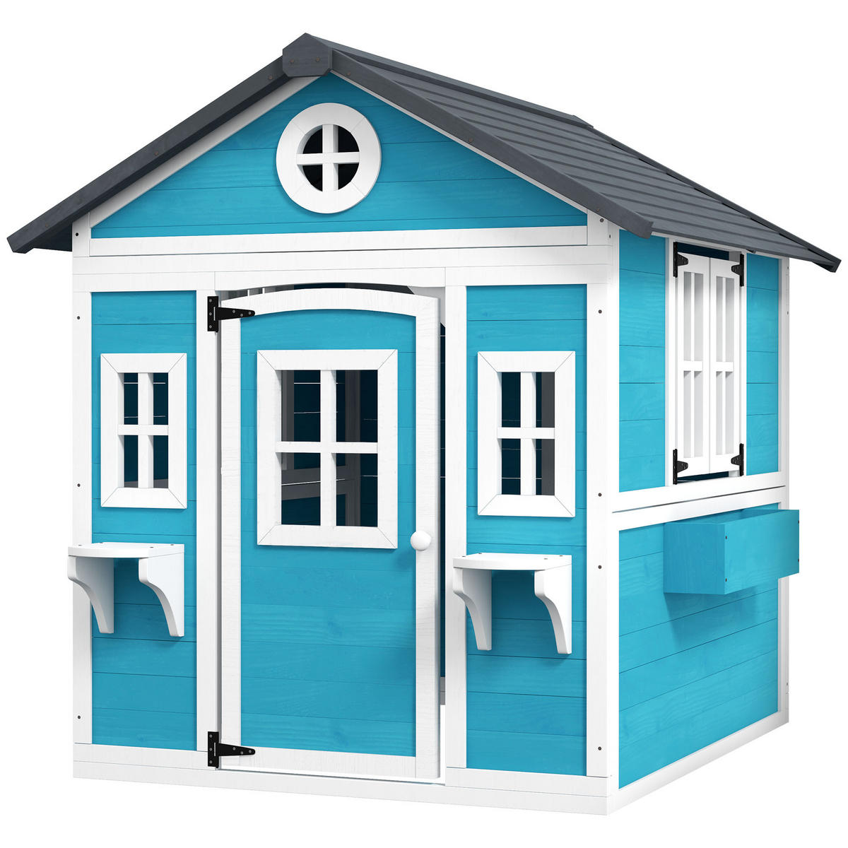 SPIELHAUS DE-10650 mit Fenstern & Blumentöpfen für 3-8 Jahre Blau - Blau, Holzwerkstoff (114/135/126.4cm) - ComfortXL
