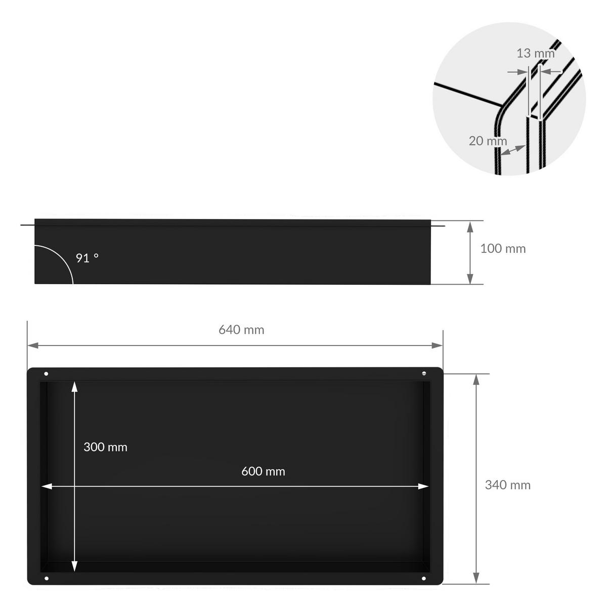 DUSCHNISCHE Schwarz 60/30 cm - Schwarz, Metall (34/10/64cm) - LuxeBath