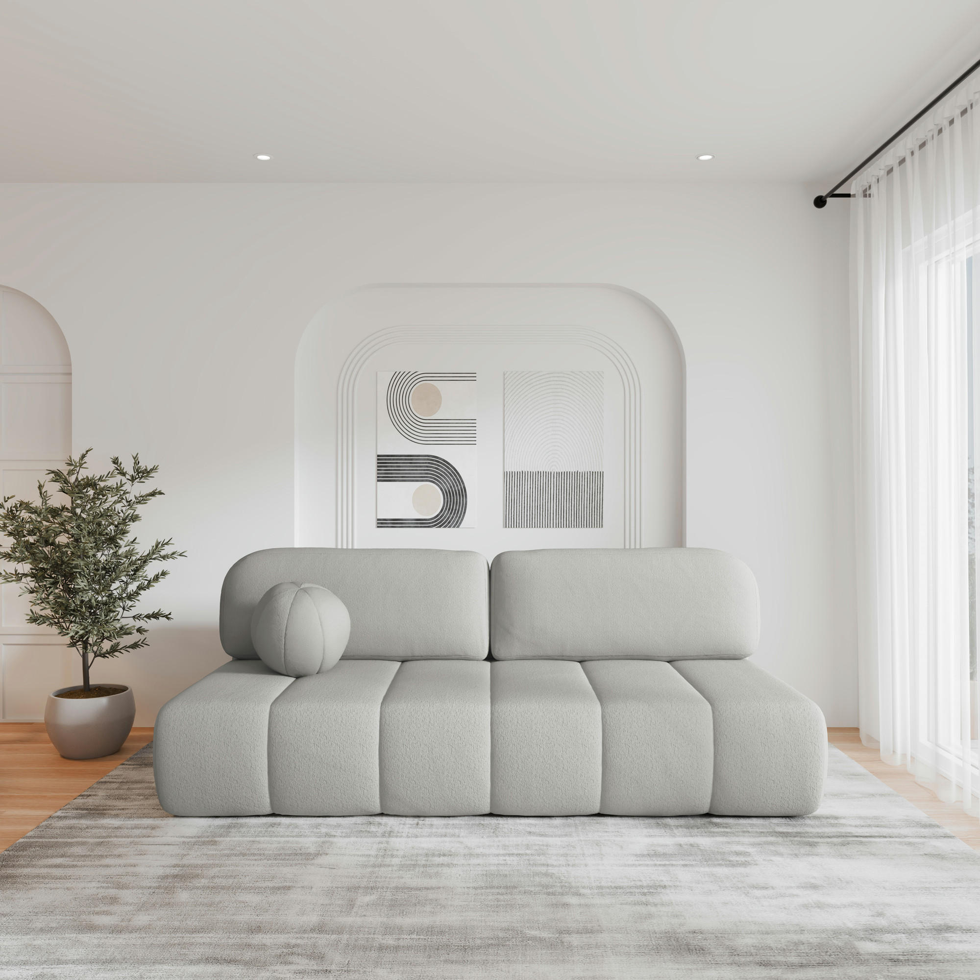 Thumbnail - Möblo Schlafsofa, Hellgrau, Holz, 3-Sitzer, 210x88x104 cm, Wohnzimmer, Sofas & Couches, Schlafsofas