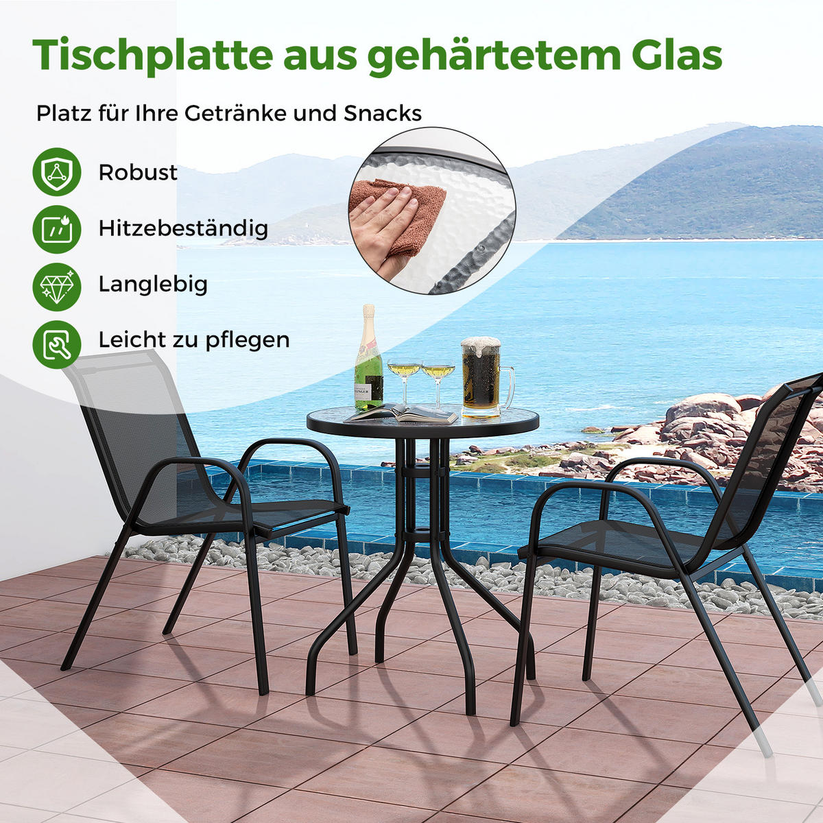 BALKÓNOVÝ NÁBYTOK Sada na balkón (3-dielna) - sivá, kov (67/83/55cm) - COSTWAY