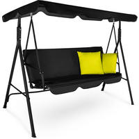 HOLLYWOODSCHAUKEL mit Sonnendach, 170/110/153 cm, 3 Personen, 2 Kissen, bis 200 kg - Goldfarben/Schwarz, Textil/Metall (170/153/110cm) - Luverno