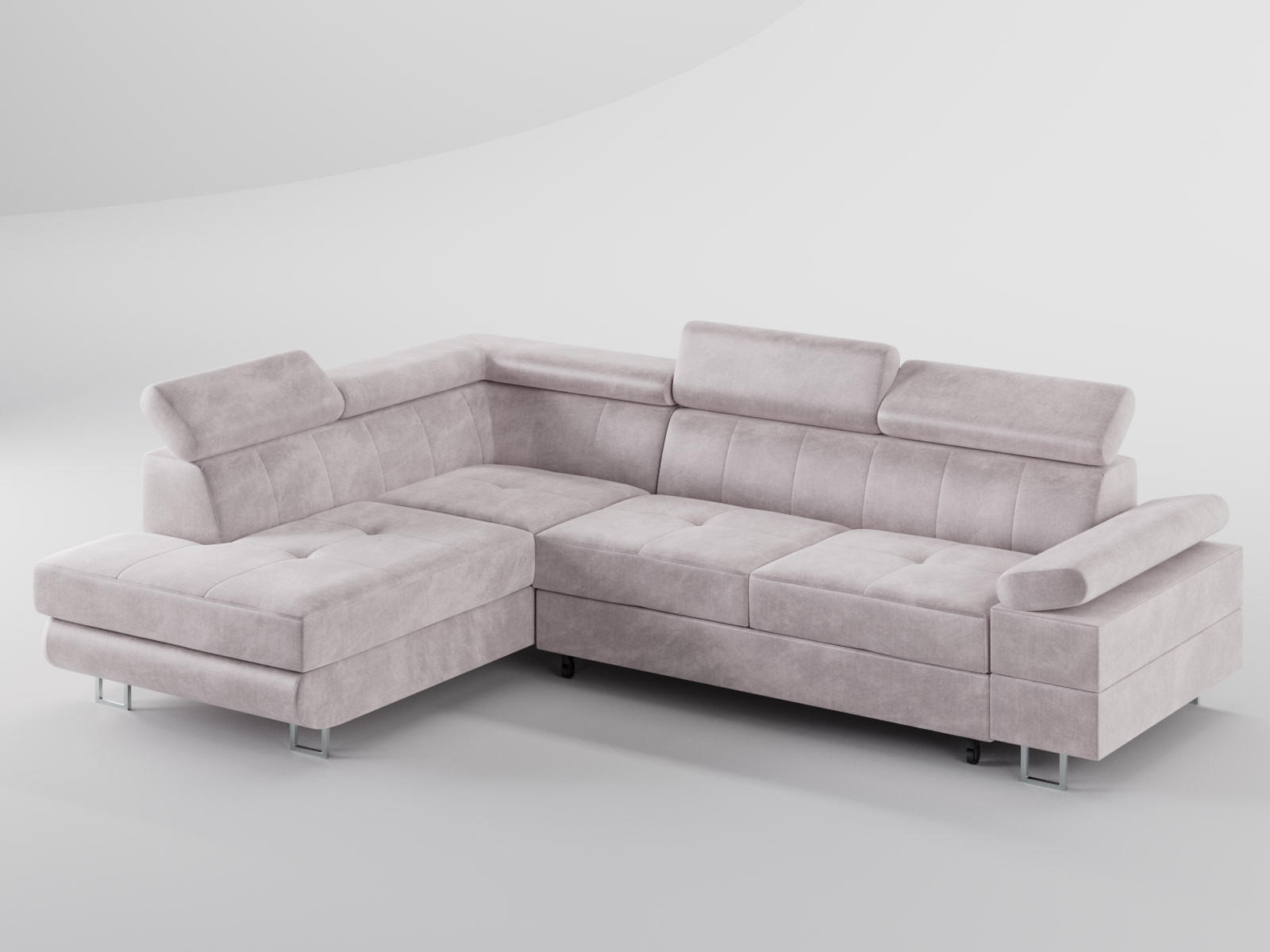 ECKSOFA CAROLINE Links Hellrosa Velours-Stoff mit Schlaffunktion und Bettkasten - Chromfarben/Pink, Textil (253/190cm) - Barchello