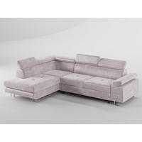 ECKSOFA CAROLINE Links Hellrosa Velours-Stoff mit Schlaffunktion und Bettkasten - Chromfarben/Pink, Textil (253/190cm) - Barchello