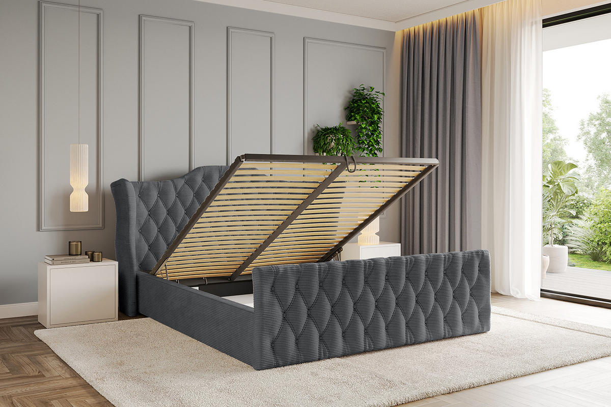 POLSTERBETT mit Bettkasten, Fußteil und Lattenrost, Boxbett ohne Matratze - ZORAN-Z 120x200 Dunkelgrau - Anthrazit, Holzwerkstoff/Textil (120/200cm) - ALTDECOR