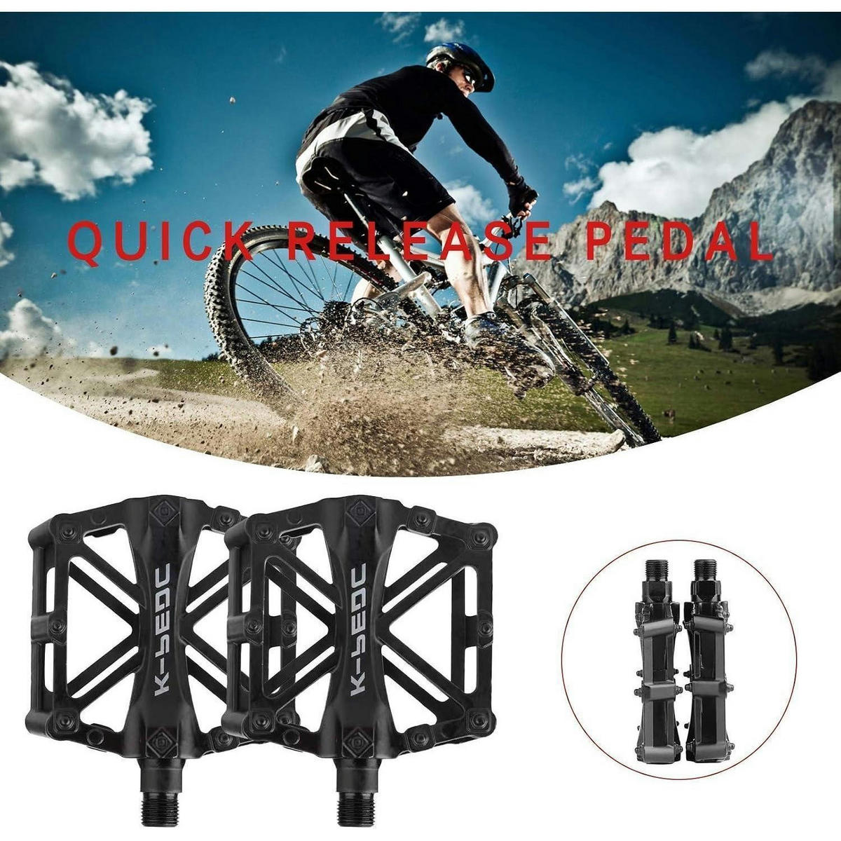 FAHRRAD Pedale Aluminium MTB/BMX mit Anti-Rutsch-Pins - Schwarz, Metall (9.2/2.7/9.8cm)