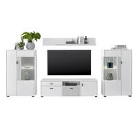 WOHNWAND 4-teilig weiß matt, Wohnkombination 320 x 170 cm mit viel Stauraum und Soft-Close - Schwarz/Weiß, Glas/Holzwerkstoff (320/180/42cm) - Furn.Design