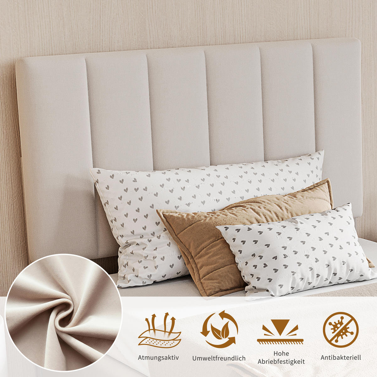 STAURAUMBETT 90x200 cm, jugendbett, mit hydraulischem Liftmechanismus und großem Bettkasten, Leinenstoff, beige - Beige, Holz/Textil (90/200cm) - BRILVERDE