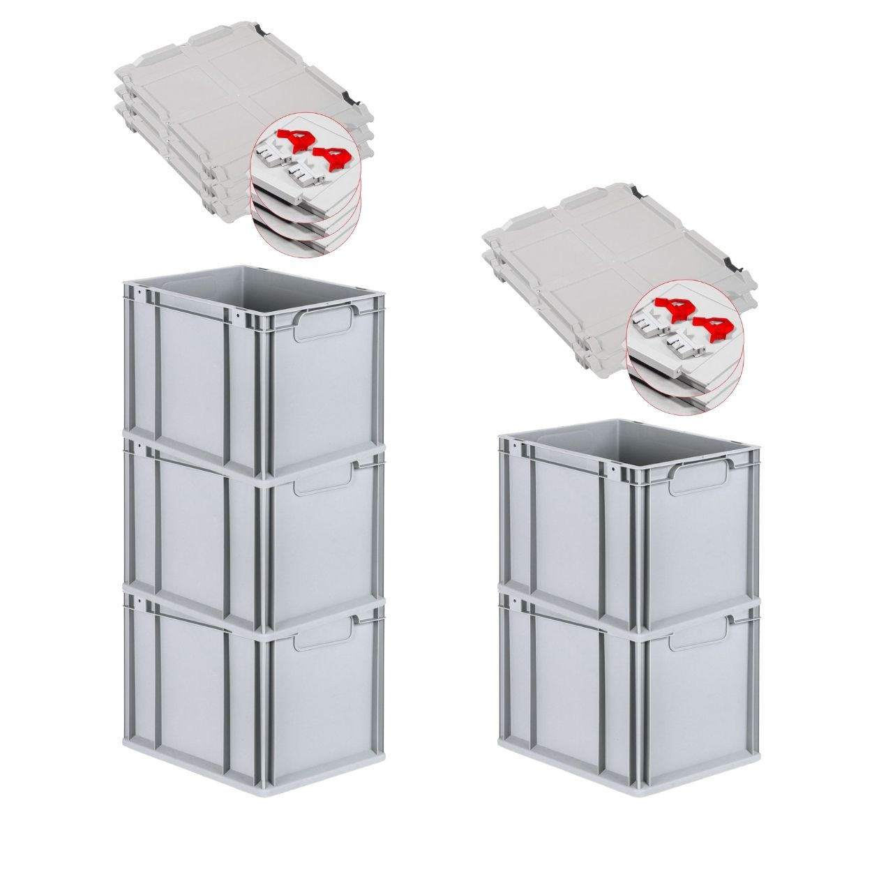 EUROBOX 5x Nextgen Economy Mit Scharnierdeckel Grau/Rot Griffe Geschlossen 30 Liter - Rot, Kunststoff (30/32/40cm) - PROREGAL