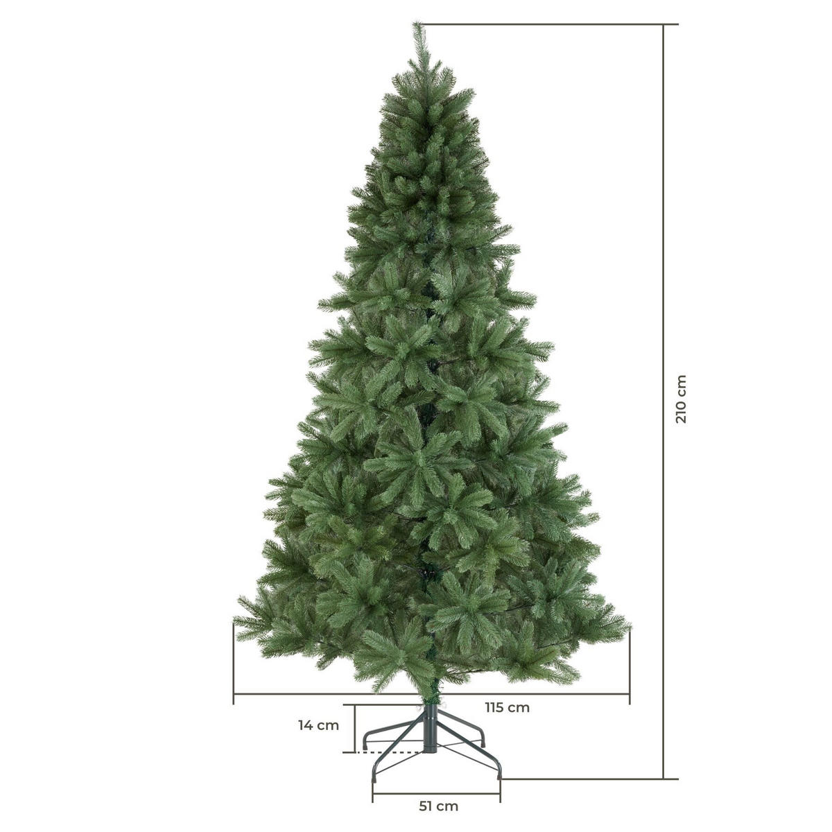 WEIHNACHTSBAUM Dancer, pulverbeschichteter Metallständer mit Kunststoffkappen, grün - Grün, Kunststoff (210cm) - tectake