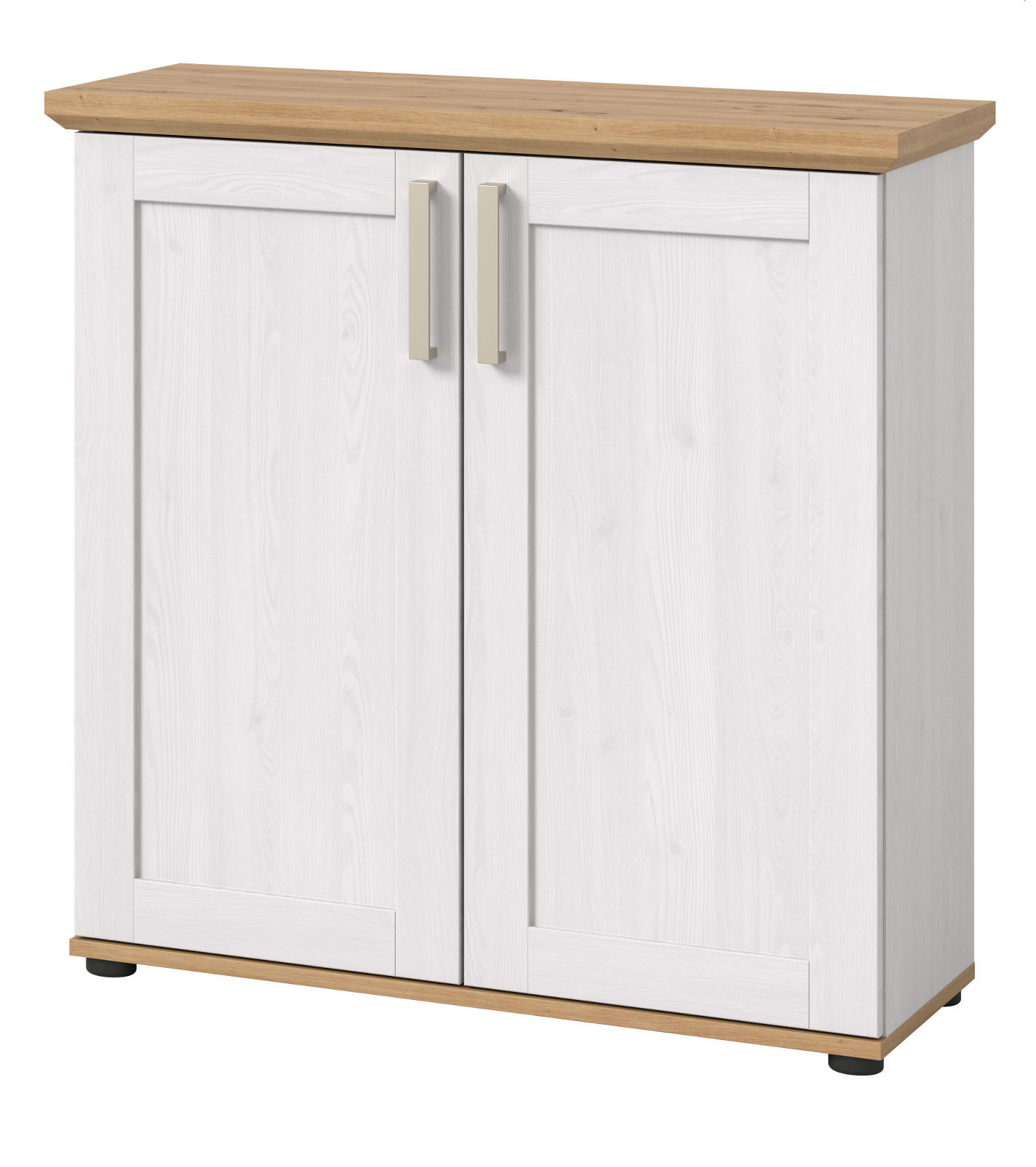 KOMMODE weiß Lärche, Eiche Artisan 84 cm, Highboard Landhaus Stil - Silberfarben/Schwarz, Holzwerkstoff/Kunststoff (84/88/37cm) - Inn.Furn