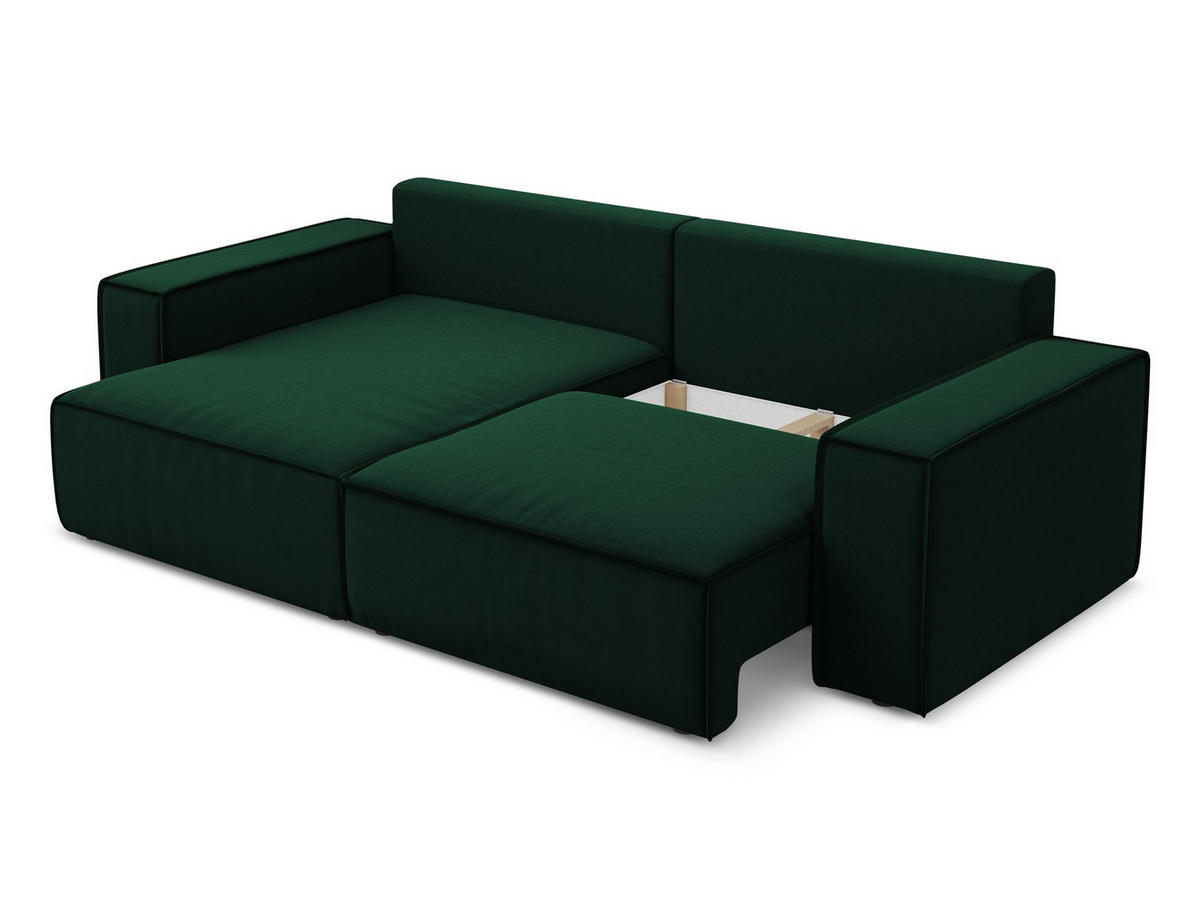 ECKSOFA mit Schlaffunktion Samt Stoff Grün - Dunkelgrün/Schwarz, Kunststoff/Textil (148/257cm) - Makamii